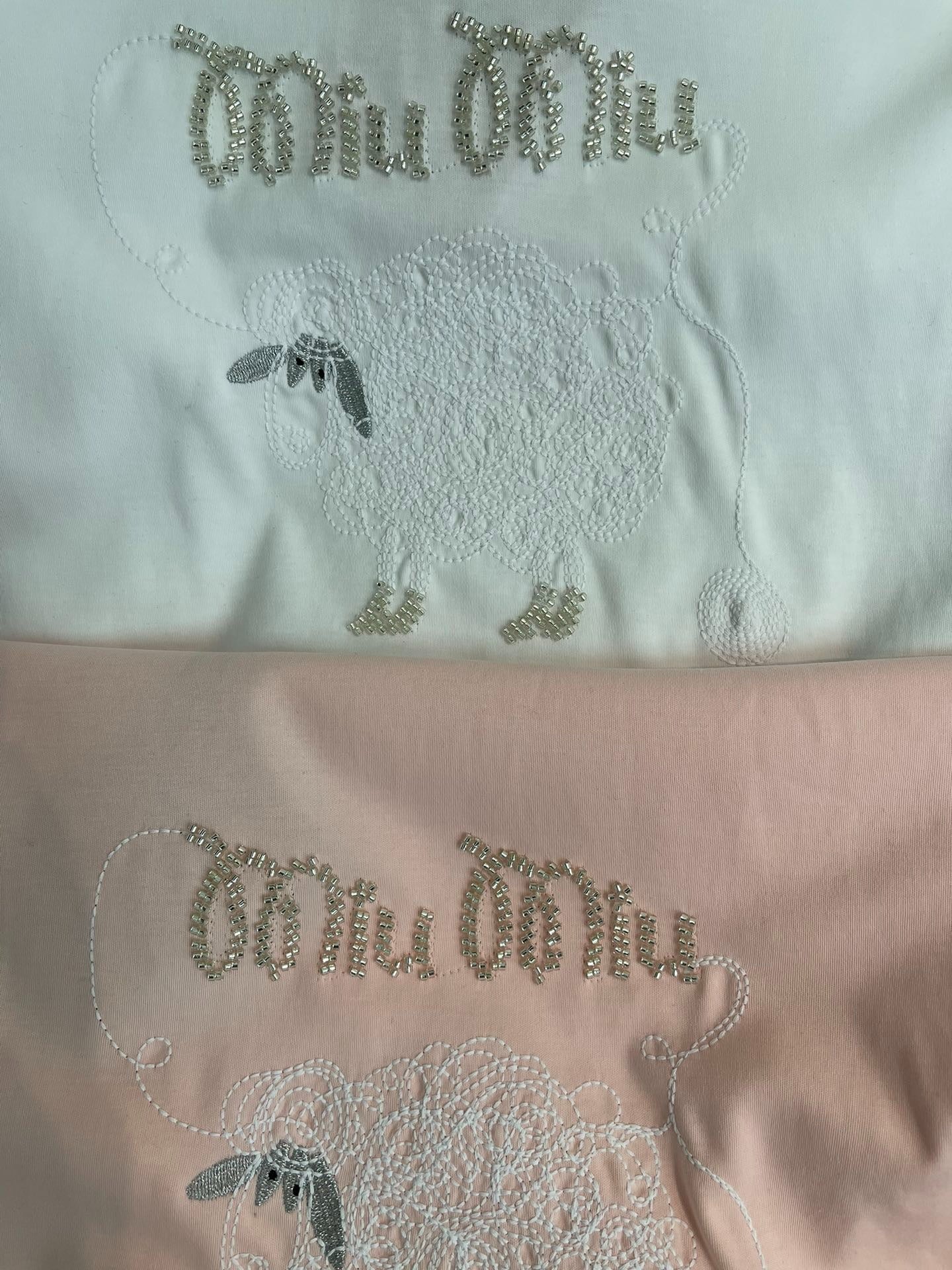 Miumiu 2026 Embroidered Sheep Short-Sleeve T-Shirt Cotton 343442