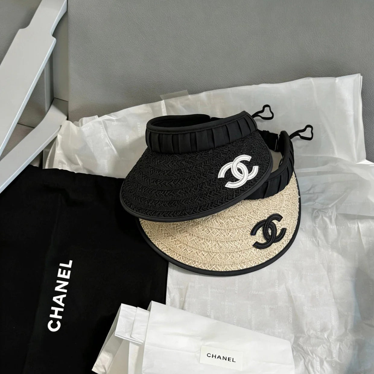 Chanel Straw Fabric Visor Cap 212940