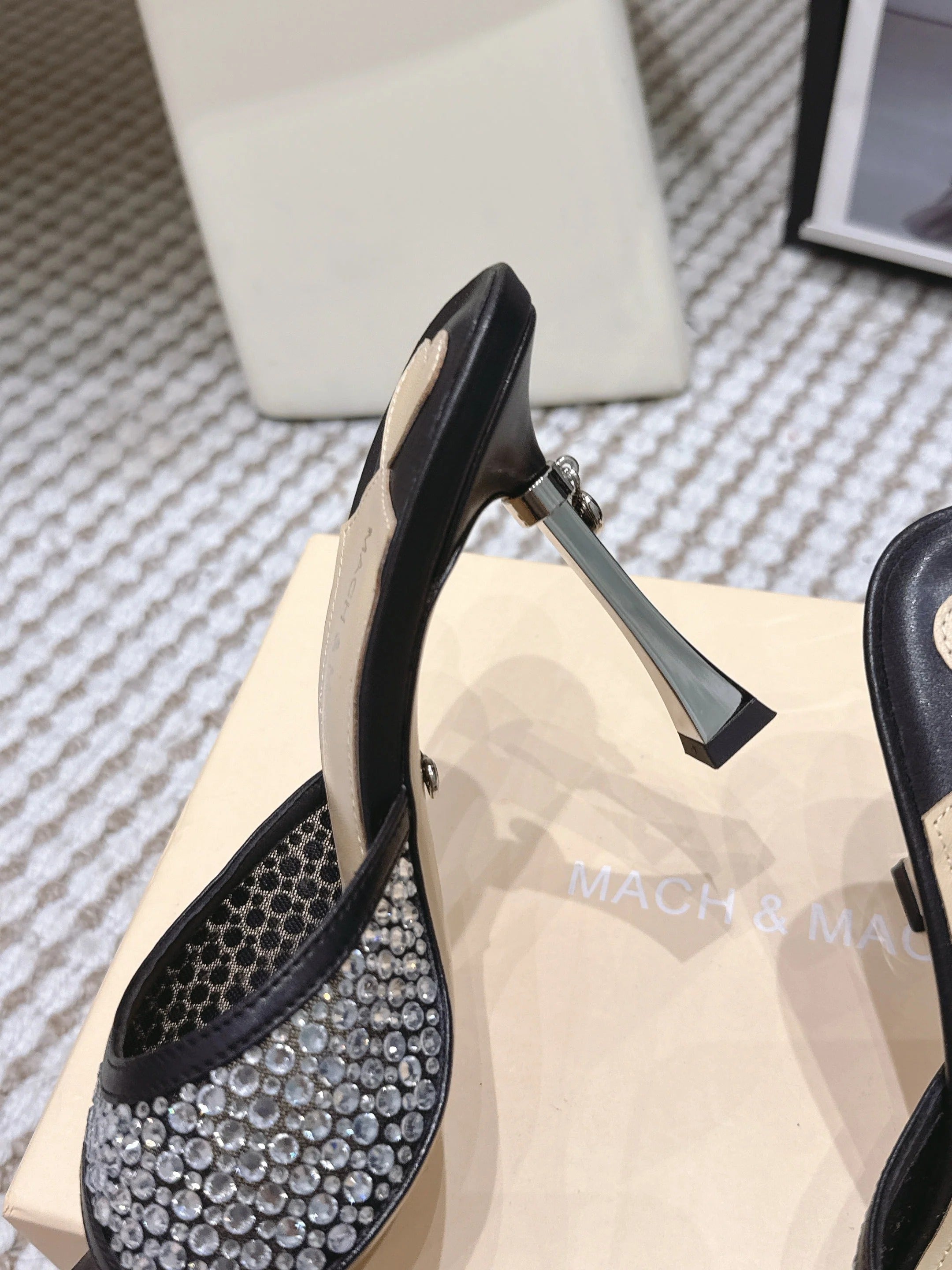 Mach & Mach Embellished Mules 95 Black in Leather Diamonds 722809