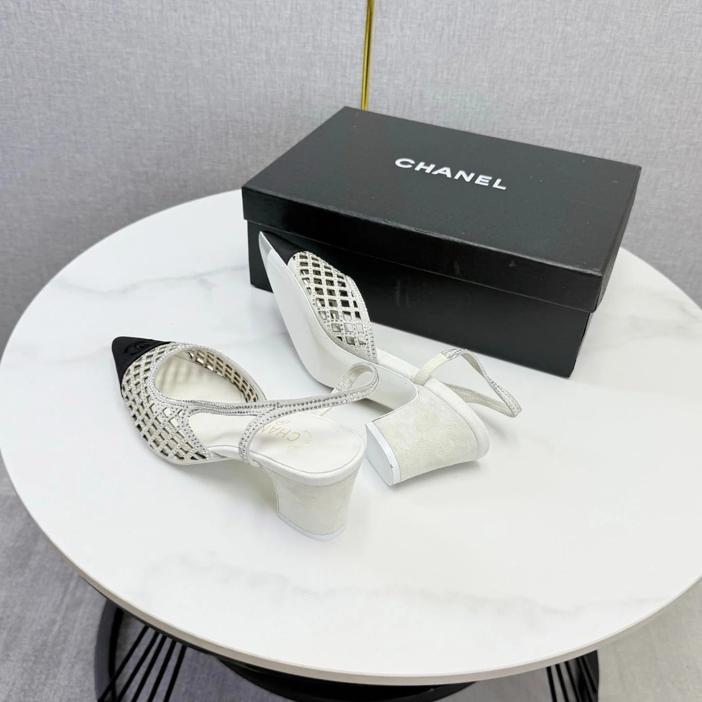 Chanel 2026 Embellished Mesh Slingback 50mm Sheepskin Satin 904533