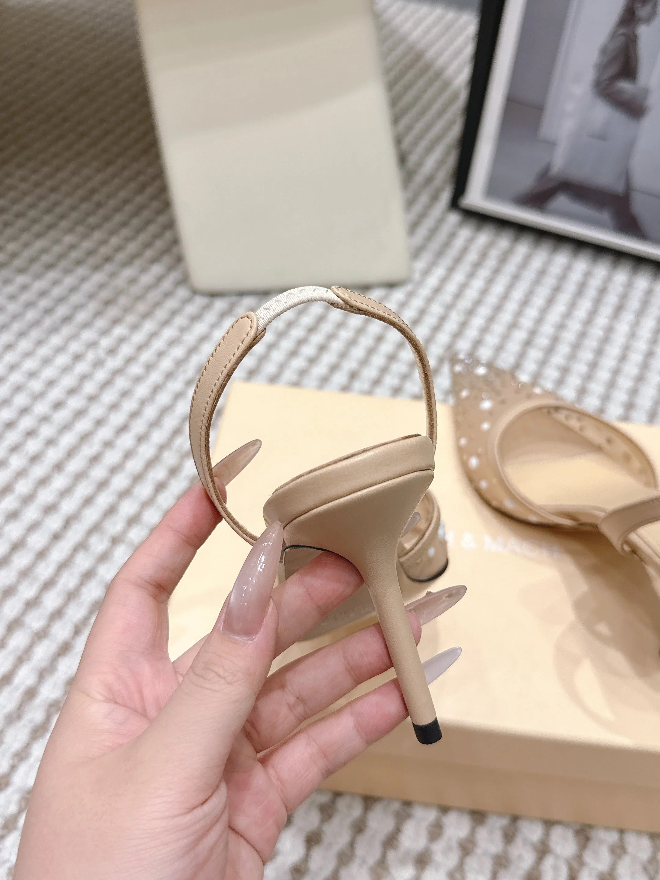 Mach & Mach 26 Pointed Toe High Heels 85 Crystal Nude Beige in Sheepskin 722817