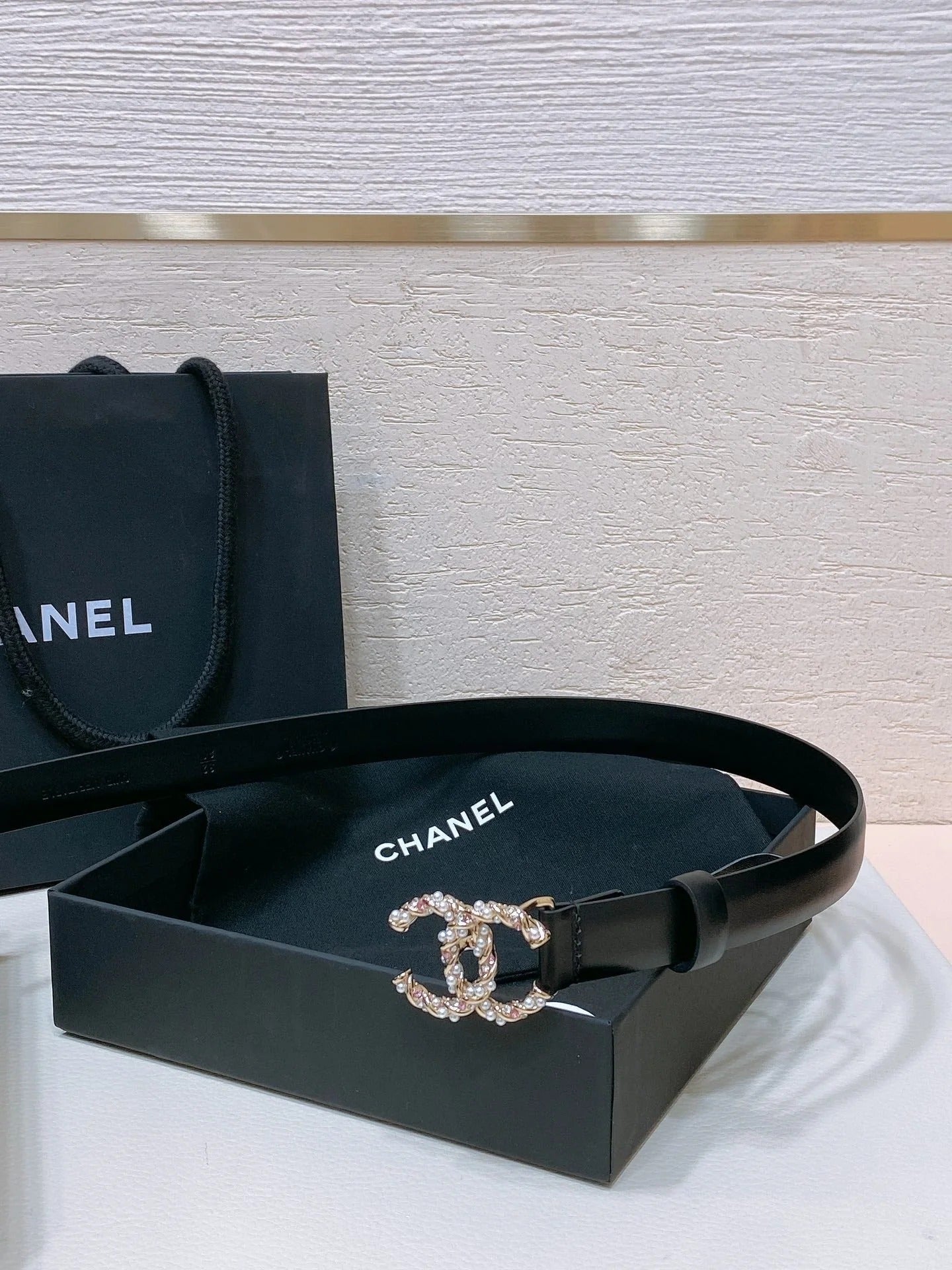 Chanel 2026 Pearl Rhinestone Buckle Belt 20mm Lambskin