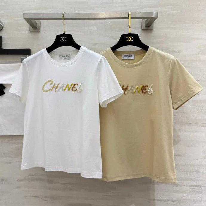 Chanel 2026 Sequin Letter T-shirt Cotton 377553