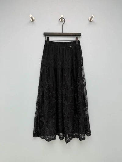 Chanel 2026 Lace Embroidery Midi Skirt Cotton 372978