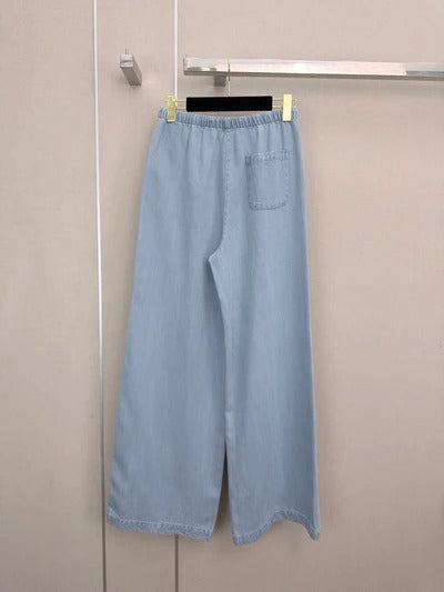 Chanel 2026 Denim Wide-leg Pants With Openwork Floral Cotton 358402