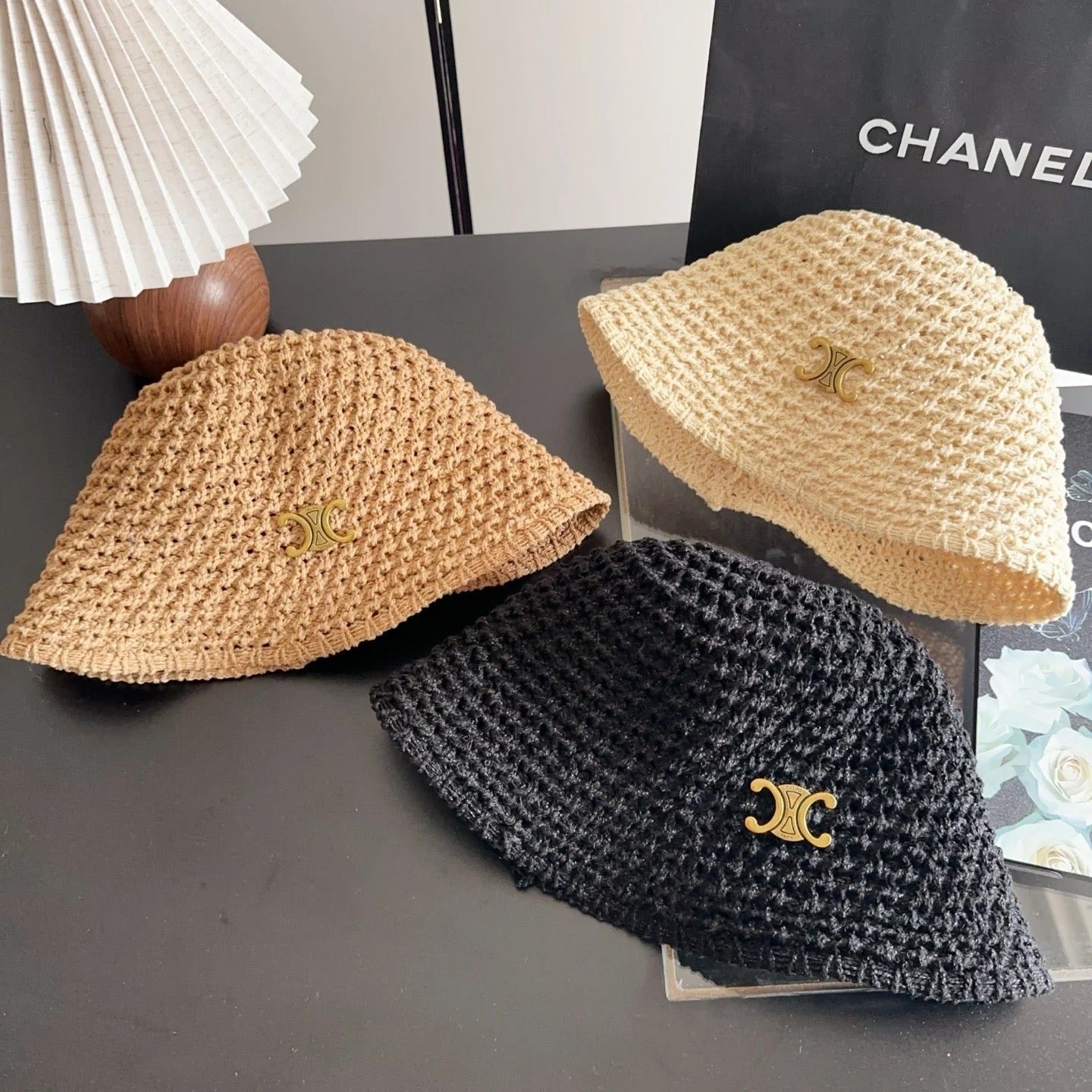 Celine Wool Bucket Hat With Gold Logo 229042