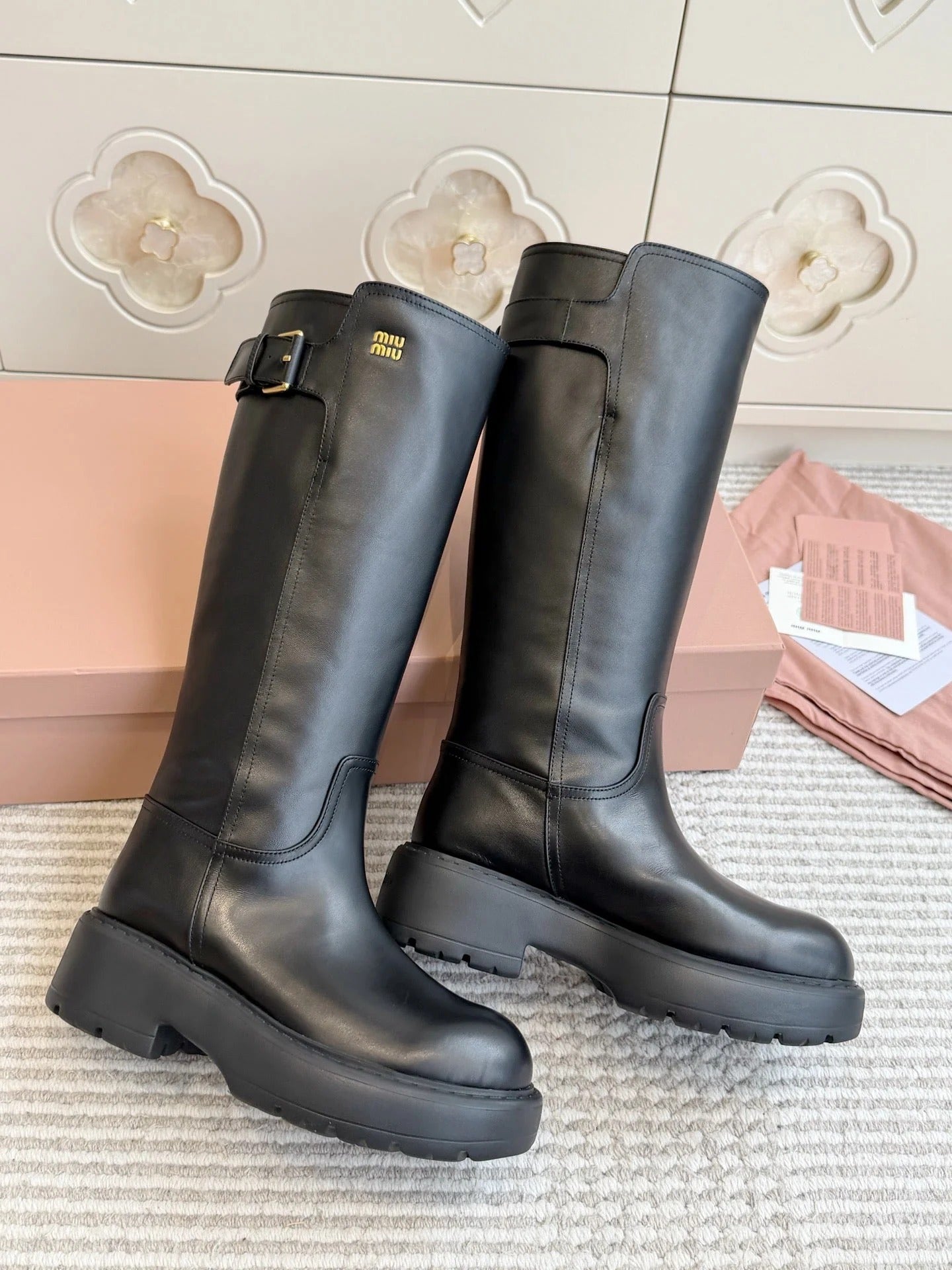 Miumiu 2026 Buckle-Detail Knee-High Boots Leather 955680