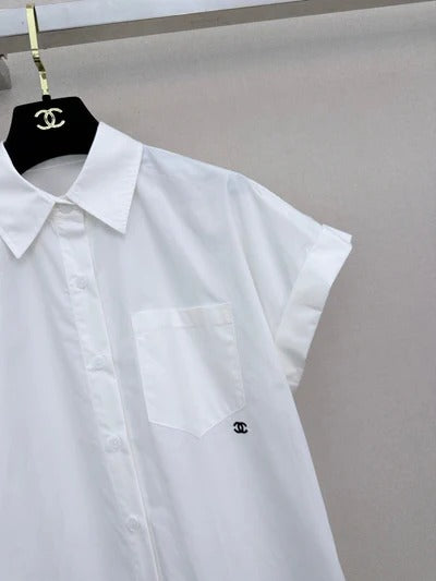 Chanel 2026 Short-sleeved Shirt With Double C Embroidery White Cotton 375211