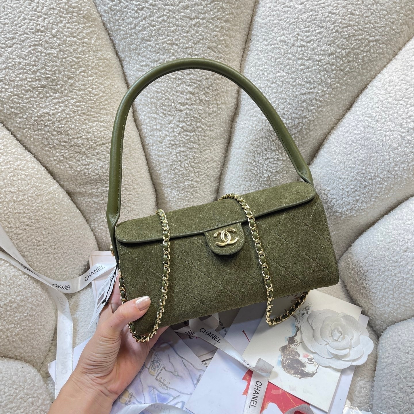 Chane 2026 Clutch With Chain 23cm Suede Leather 378585