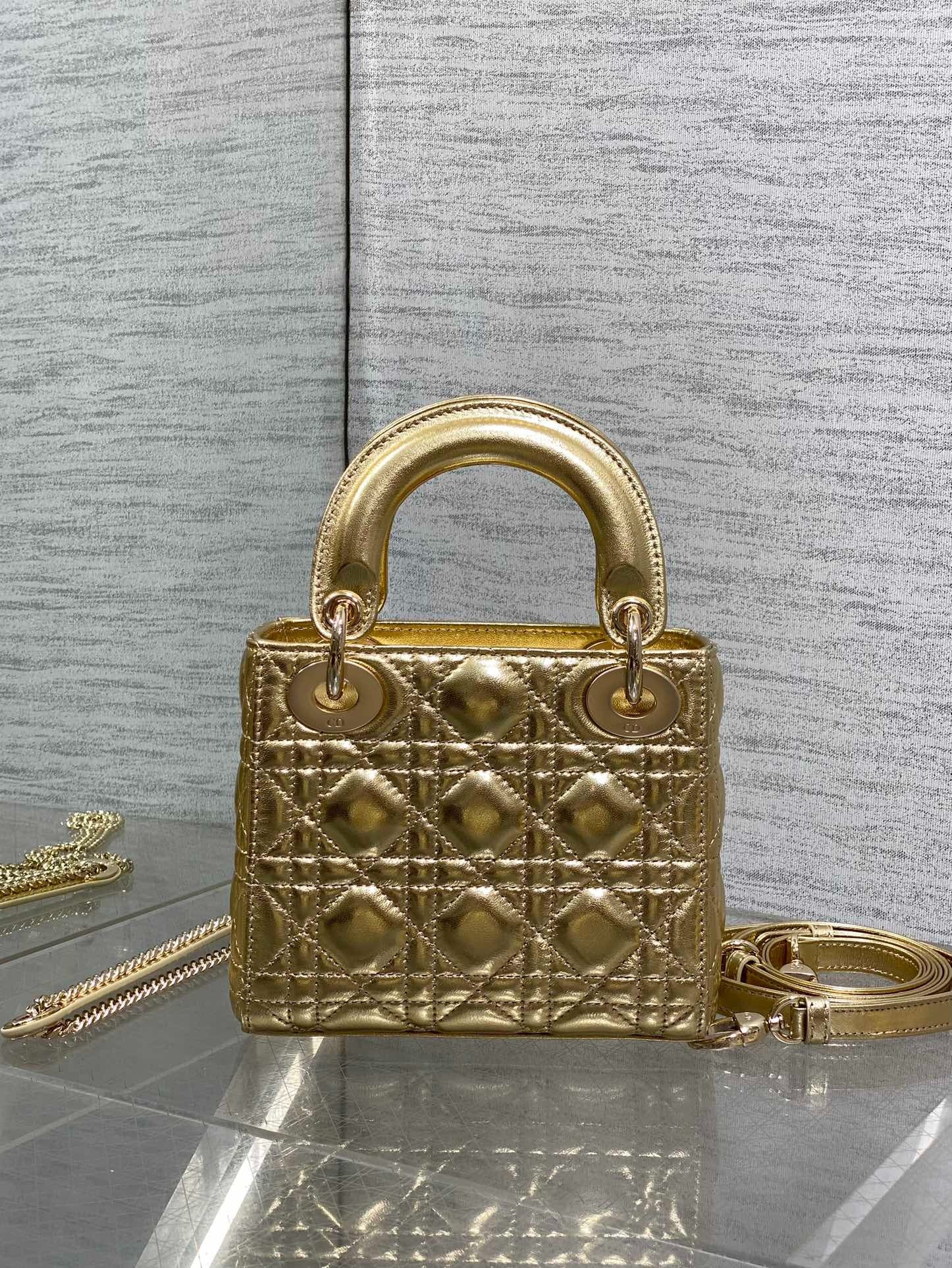 Dior 2026 Mini Lady Dior Bag Gold Lambskin 270893
