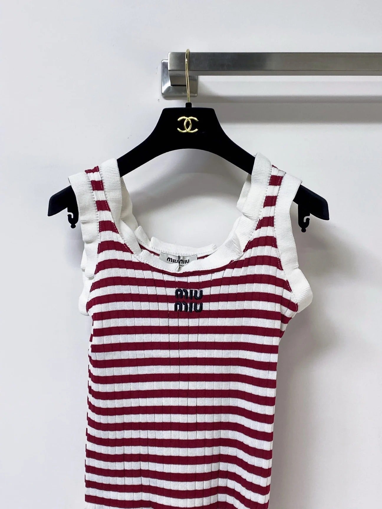 Miu Miu Short-Sleeve T-Shirt Red White in Acrylic 305823
