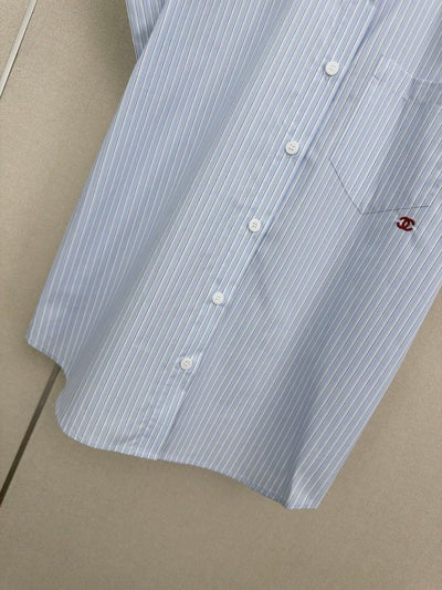 Chanel 2026 Striped Short-sleeved Shirt Blue Cotton 375209