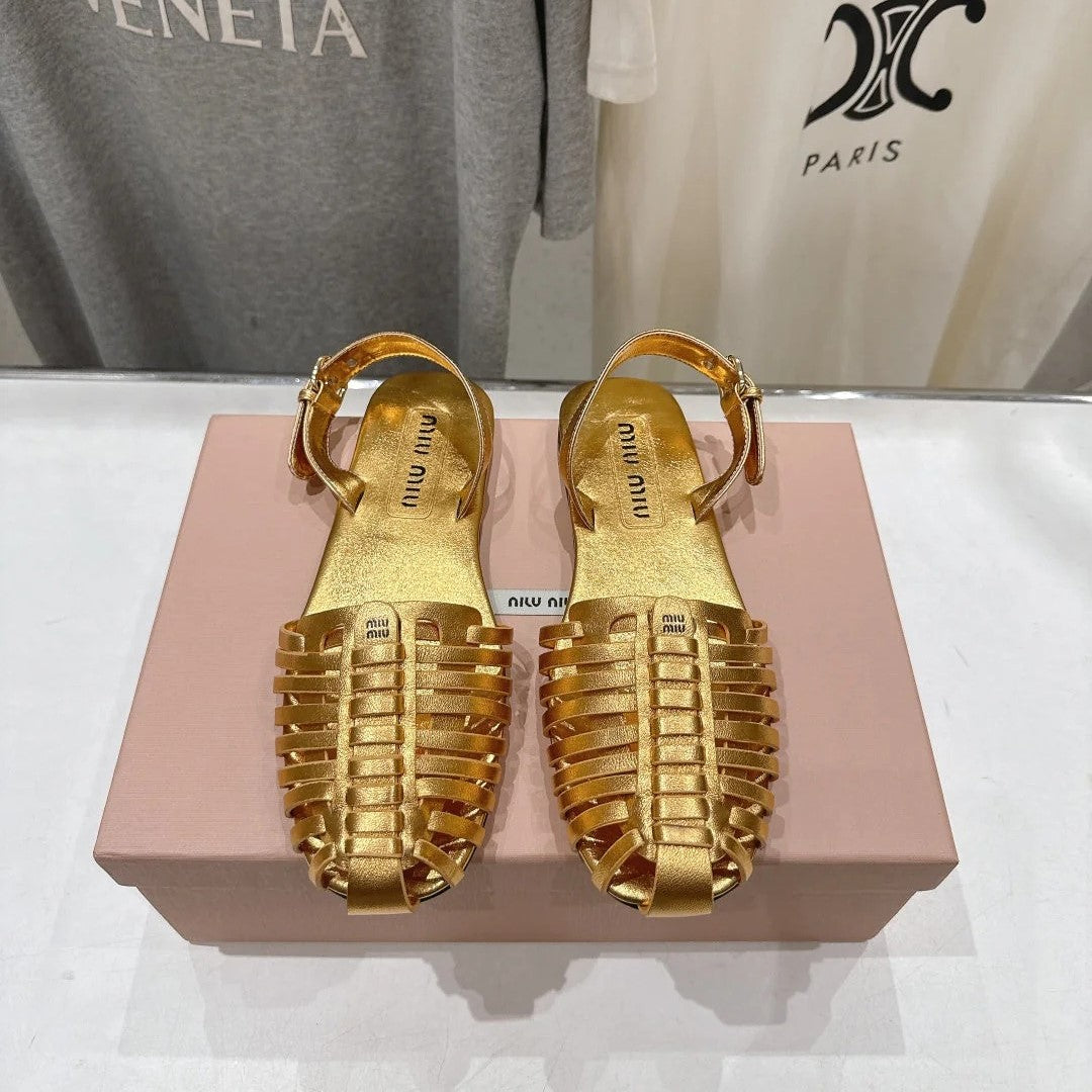 Miumiu 26ss Flat Sandals Woven Lambskin 713092