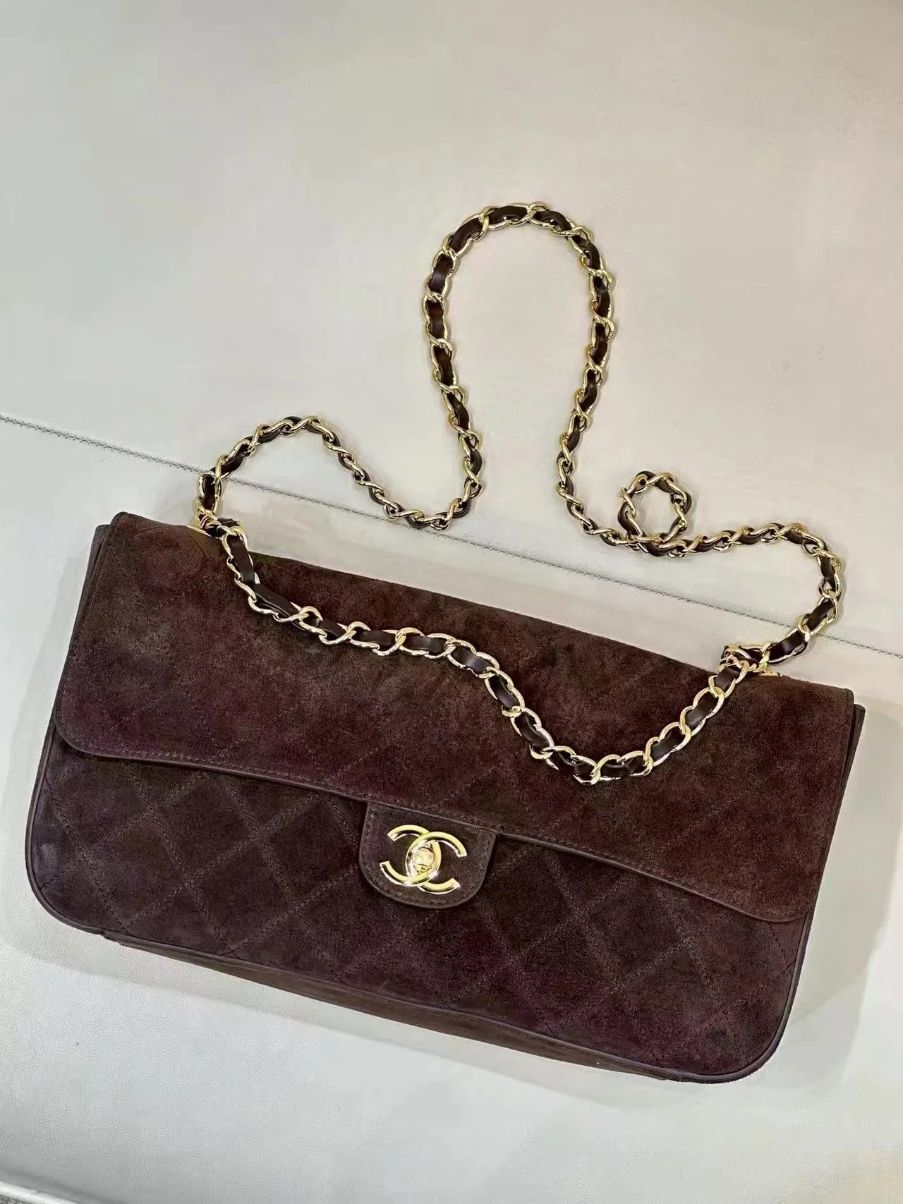 Chanel 2026 Flap Bag Dark Brown Suede Leather