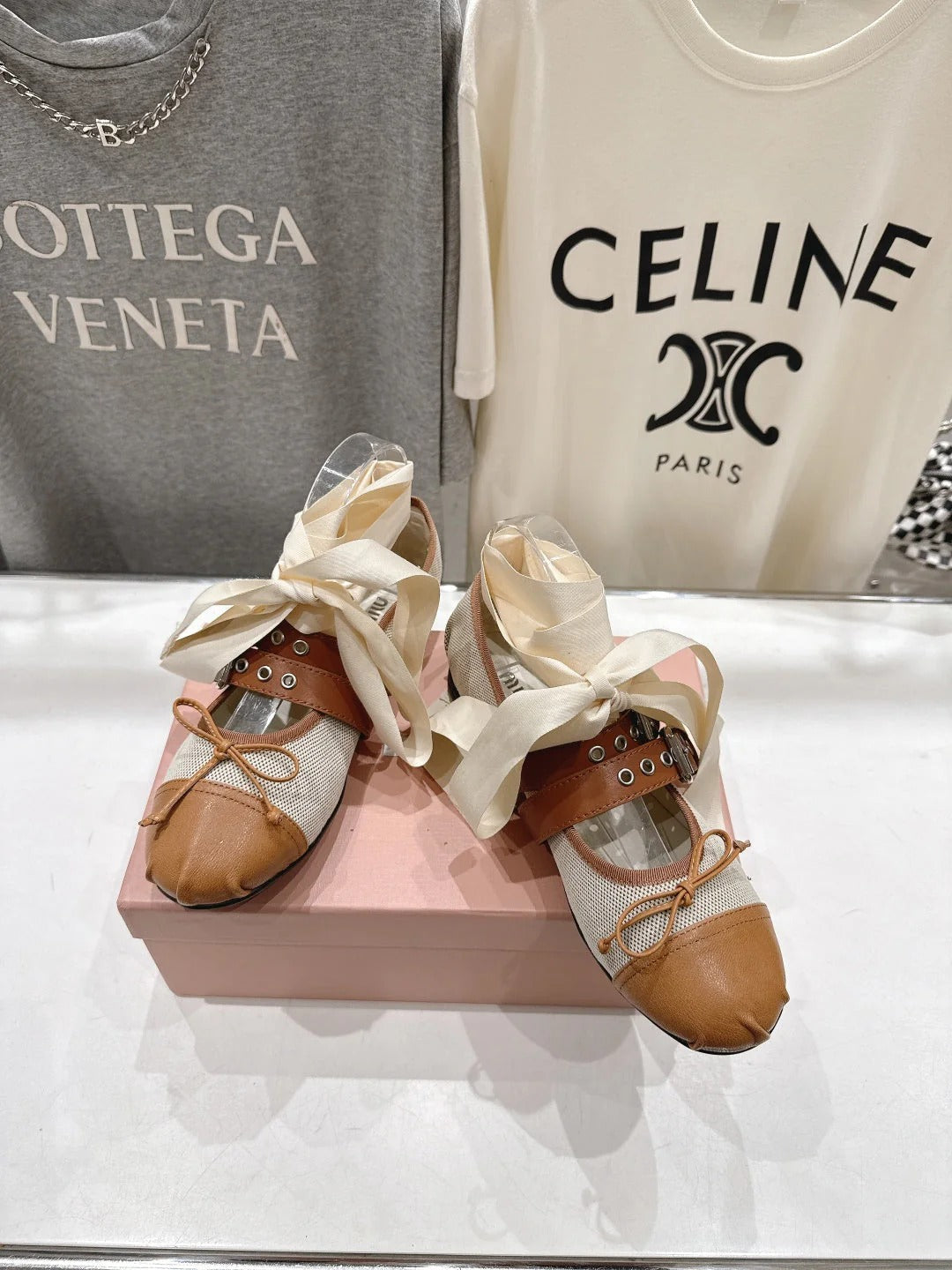 Miumiu 26ss Fairy Style Ballet Flats Satin Canvas Sheepskin