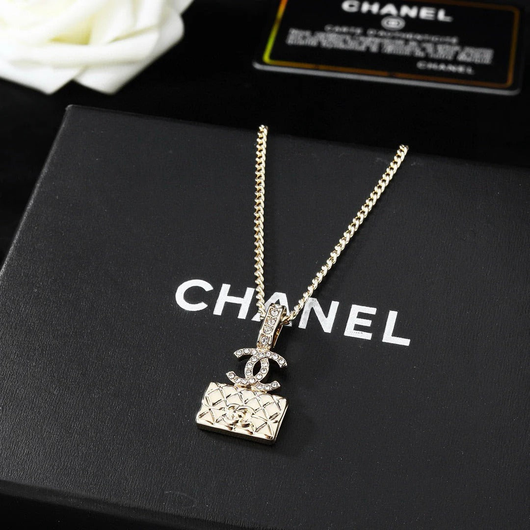 CC Classic Double C Light Gold Diamond Bag Necklace