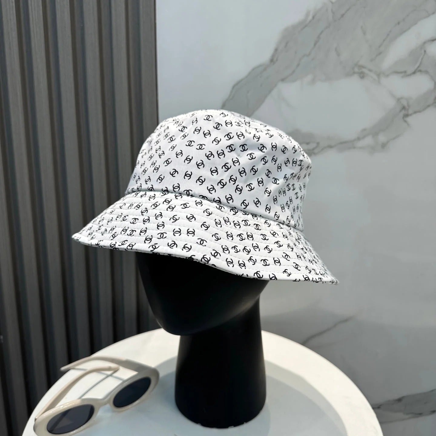 Chanel Bucket Hat With CC Logo Pattern Cotton 237374