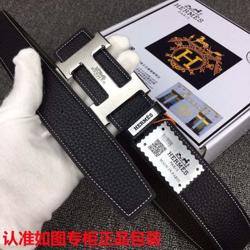 HM Original Belt 38mm Black Cowhide Sliver Buckle 620254