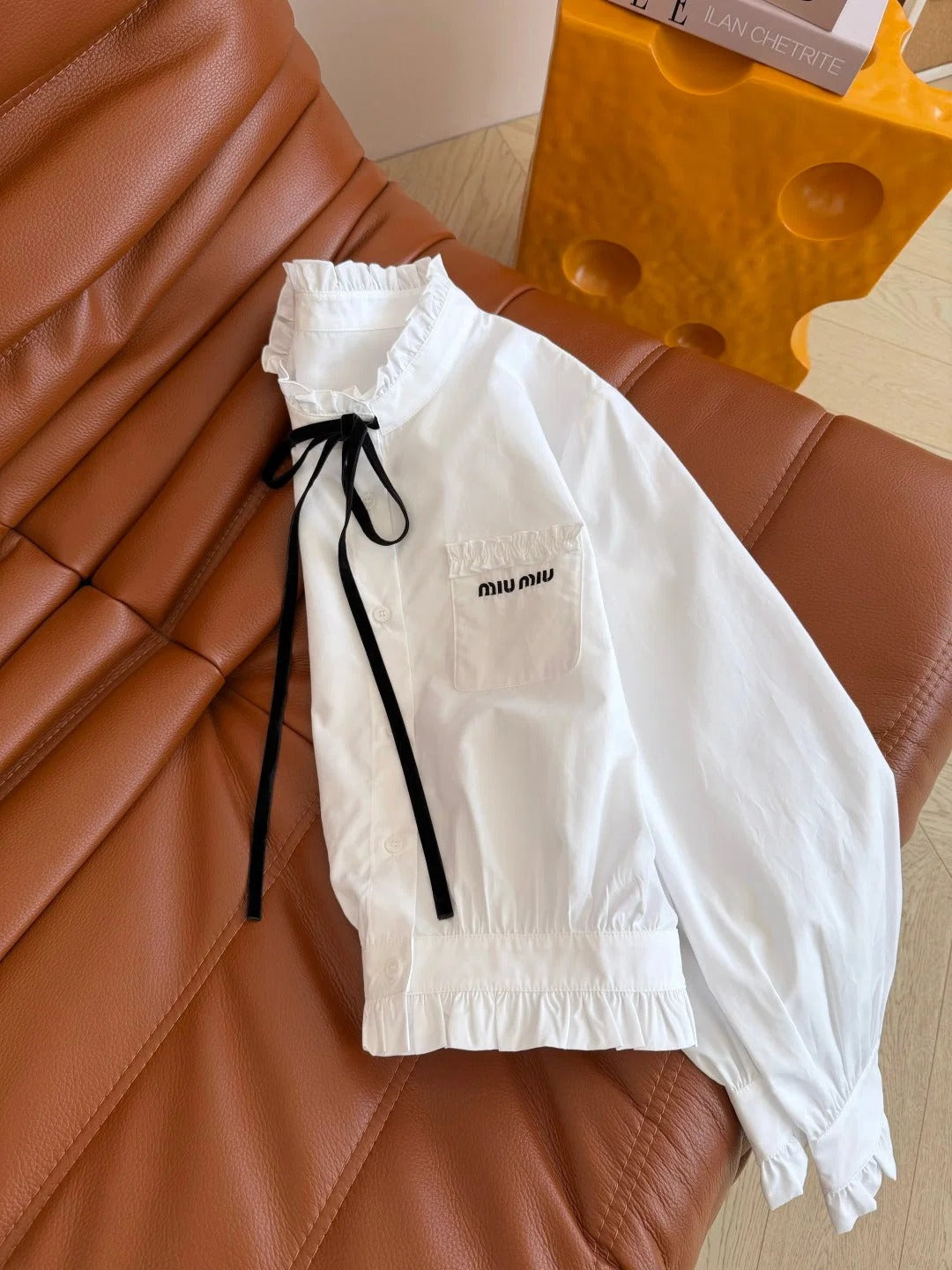 Miumiu 2026 Tie-Waist Short Shirt White Cotton 773828