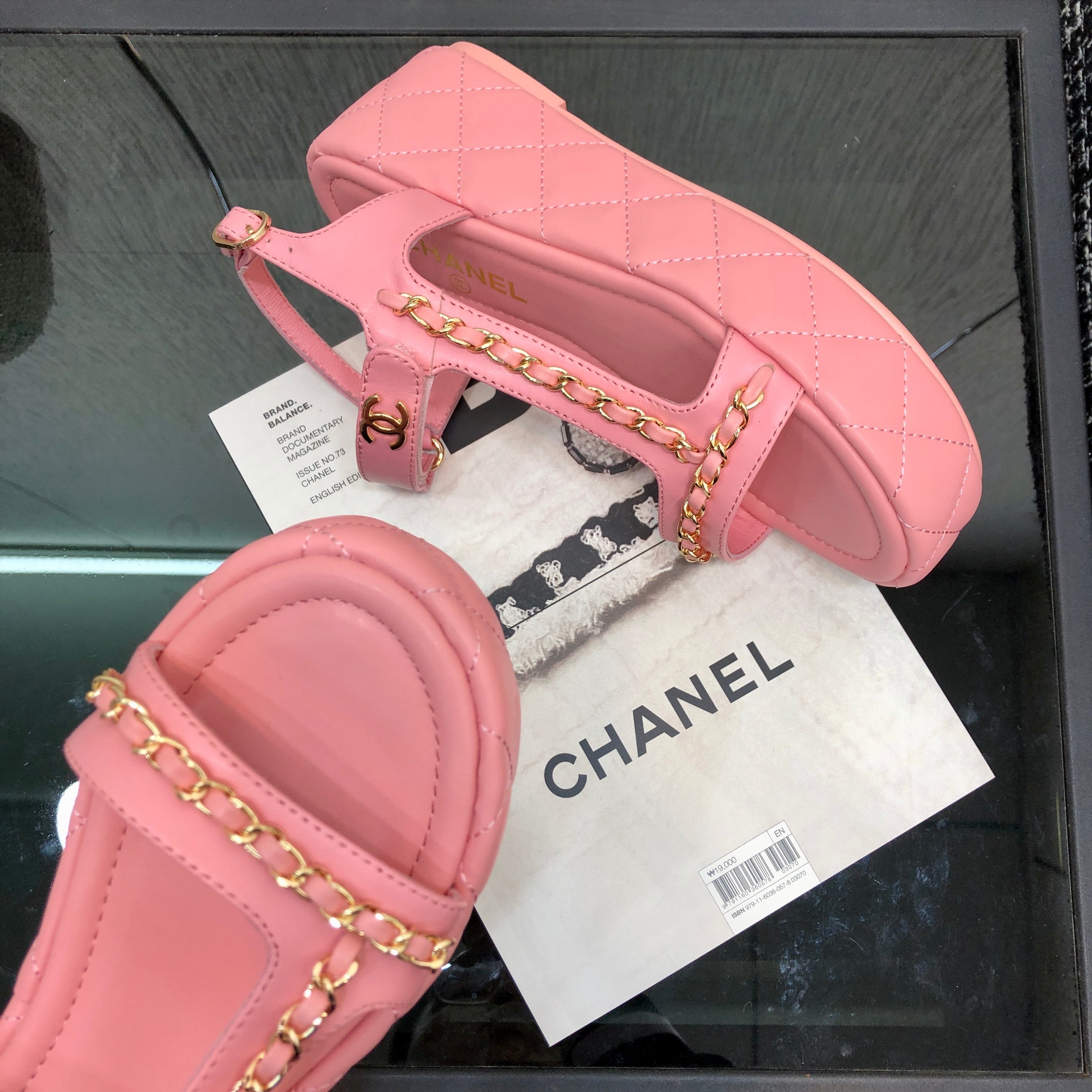 CC Platform Sandals Quilted Chain Pink Lambskin 602504