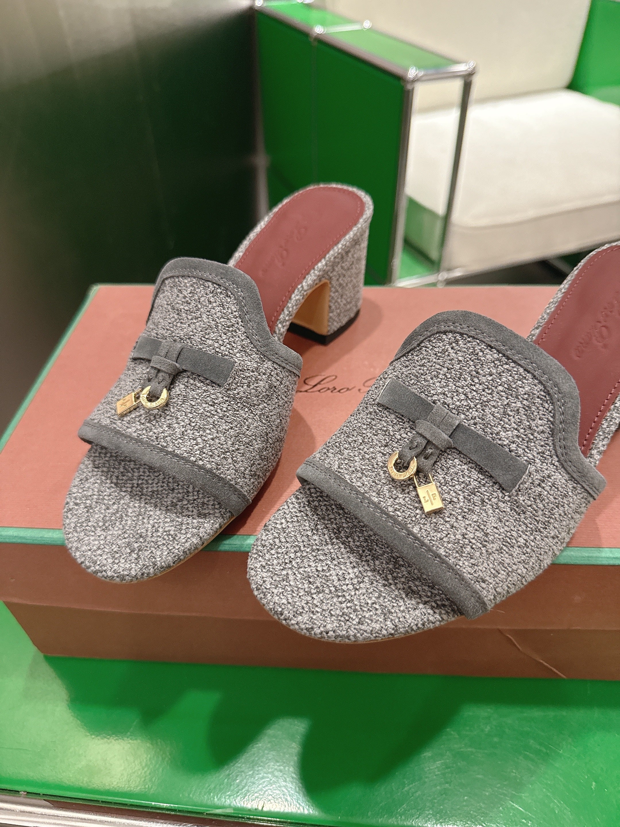 LP Summer Charm Mule 5.5cm Grey Tweed Leather 632139