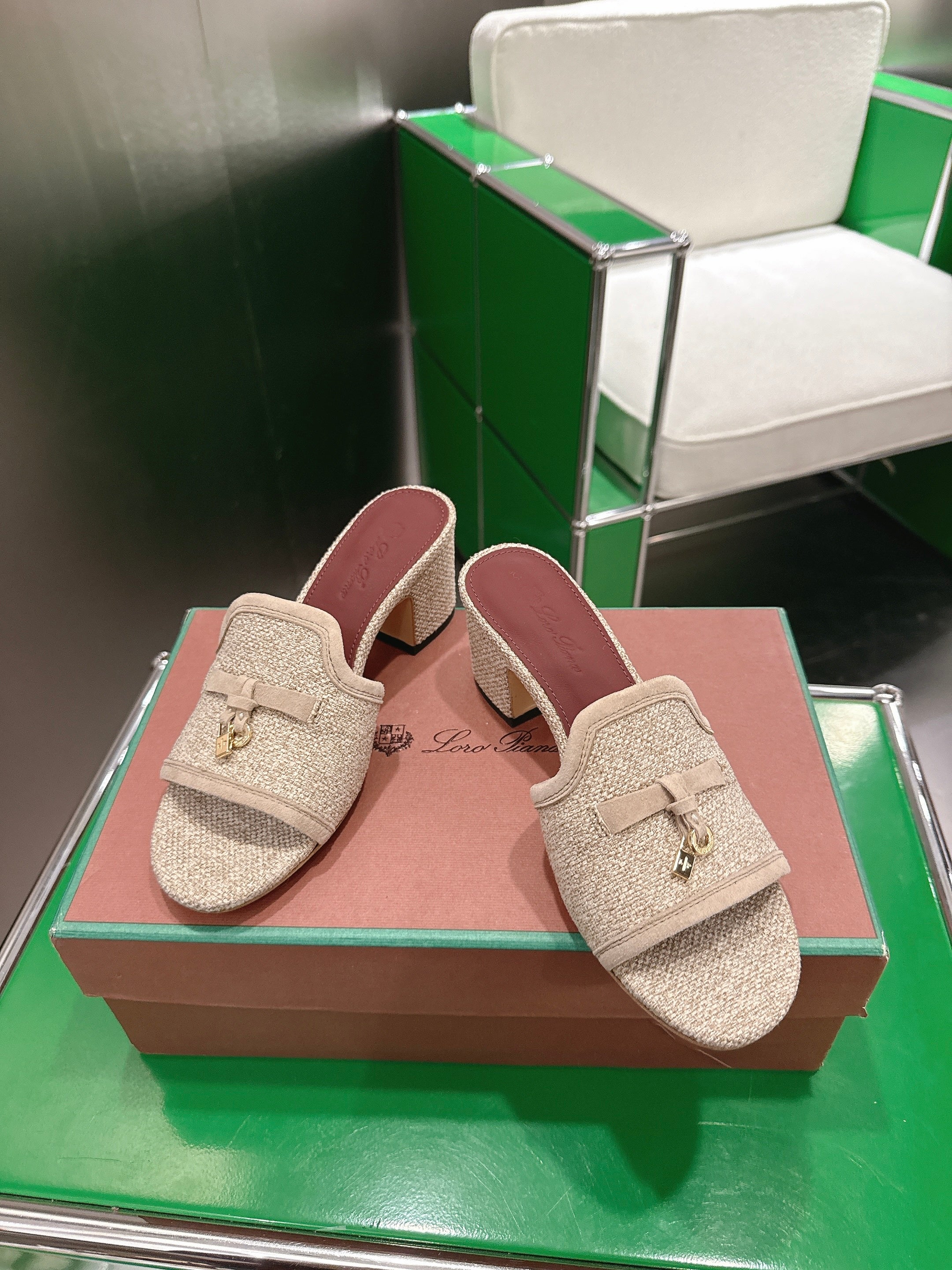 LP Summer Charm Mule 5.5cm Beige Tweed Leather 632141