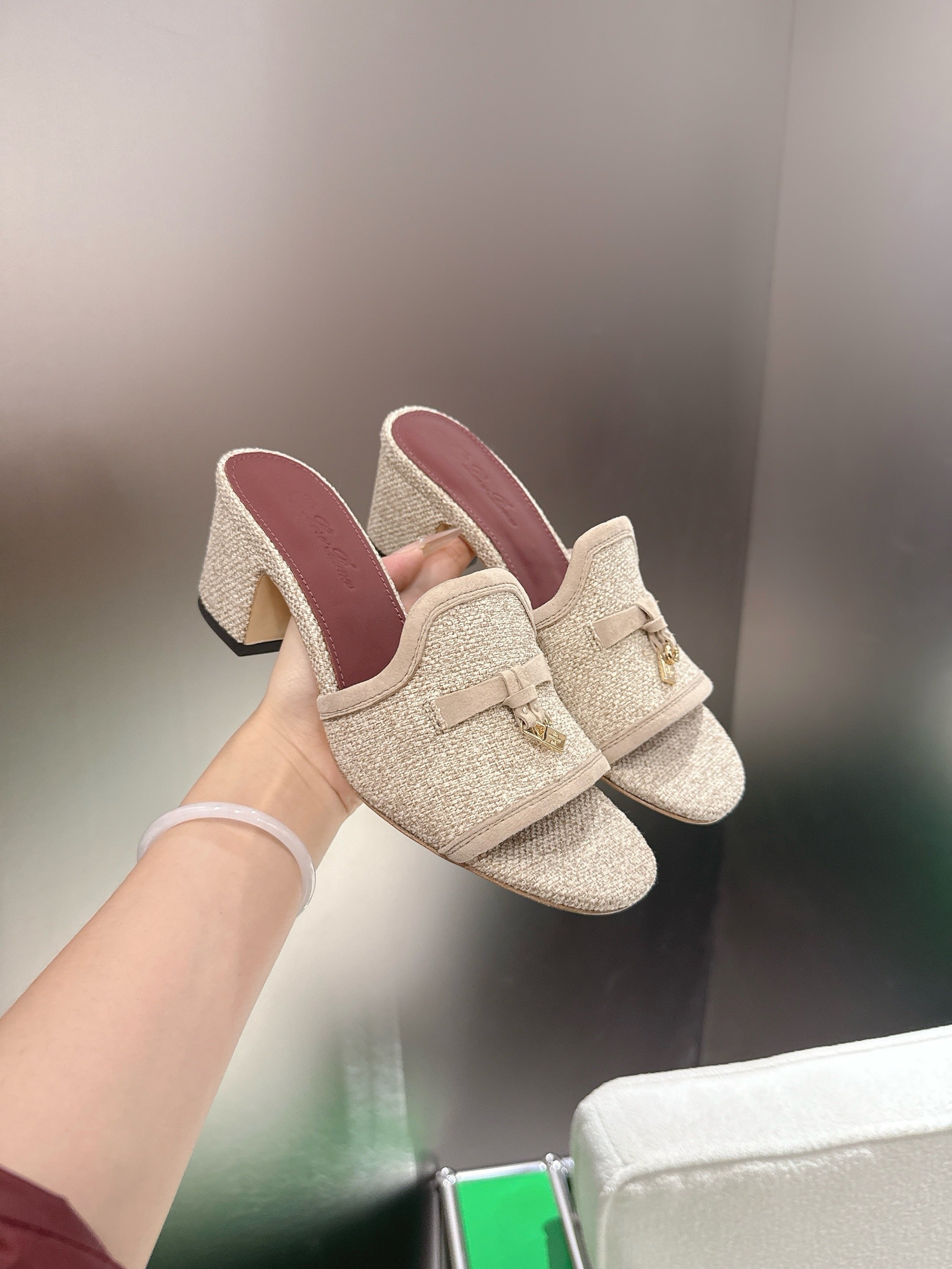 LP Summer Charm Mule 5.5cm Beige Tweed Leather 632141