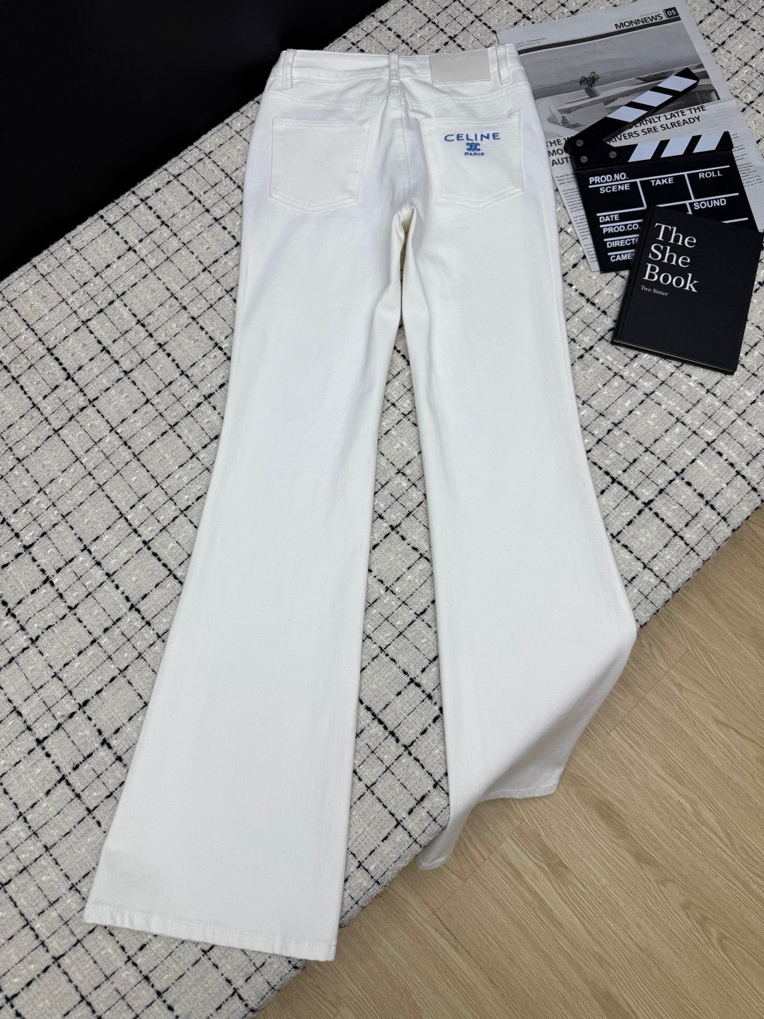 Celine Flared Jeans Embroidered Logo Applique 404874