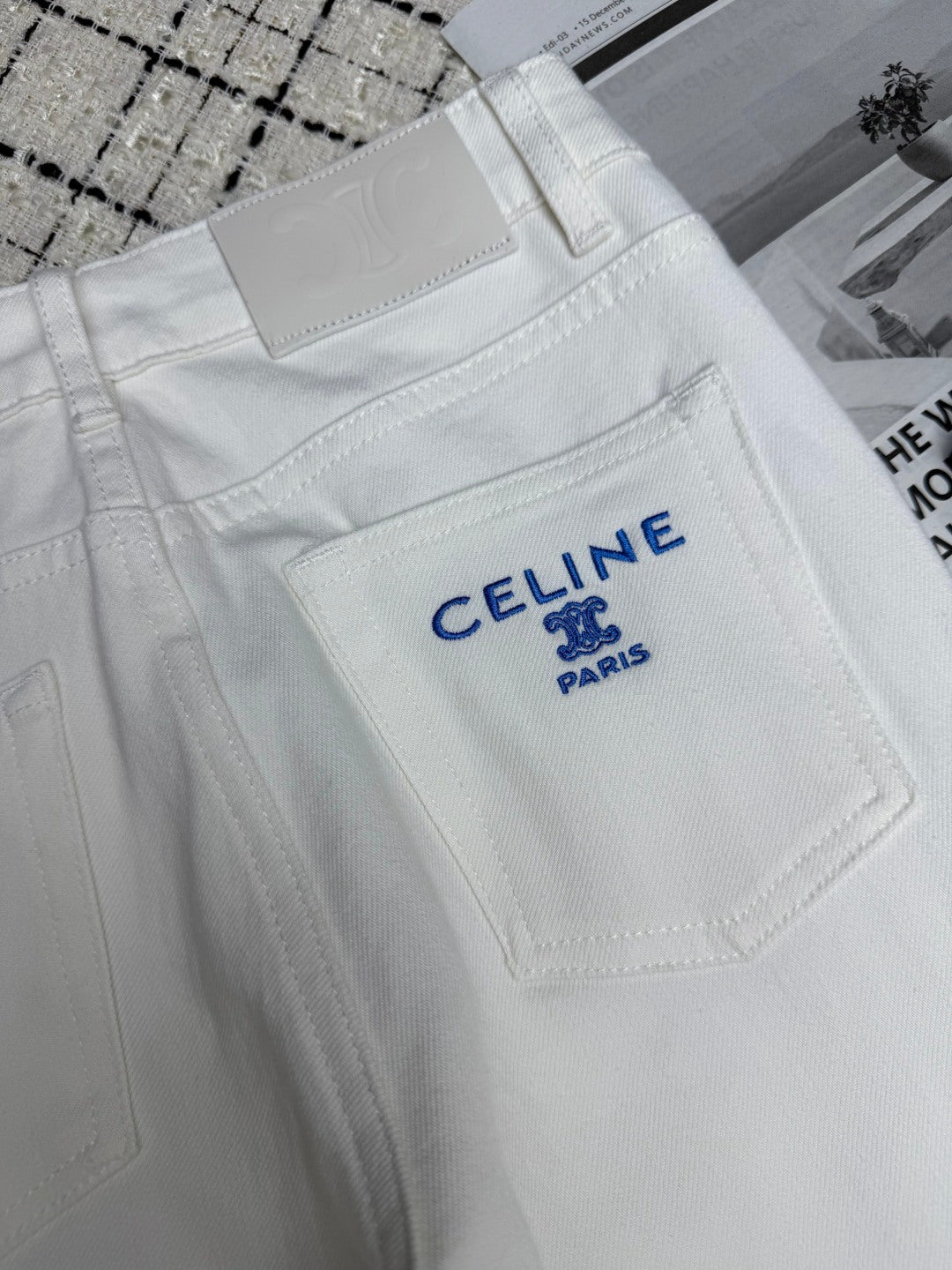 Celine Flared Jeans Embroidered Logo Applique 404874