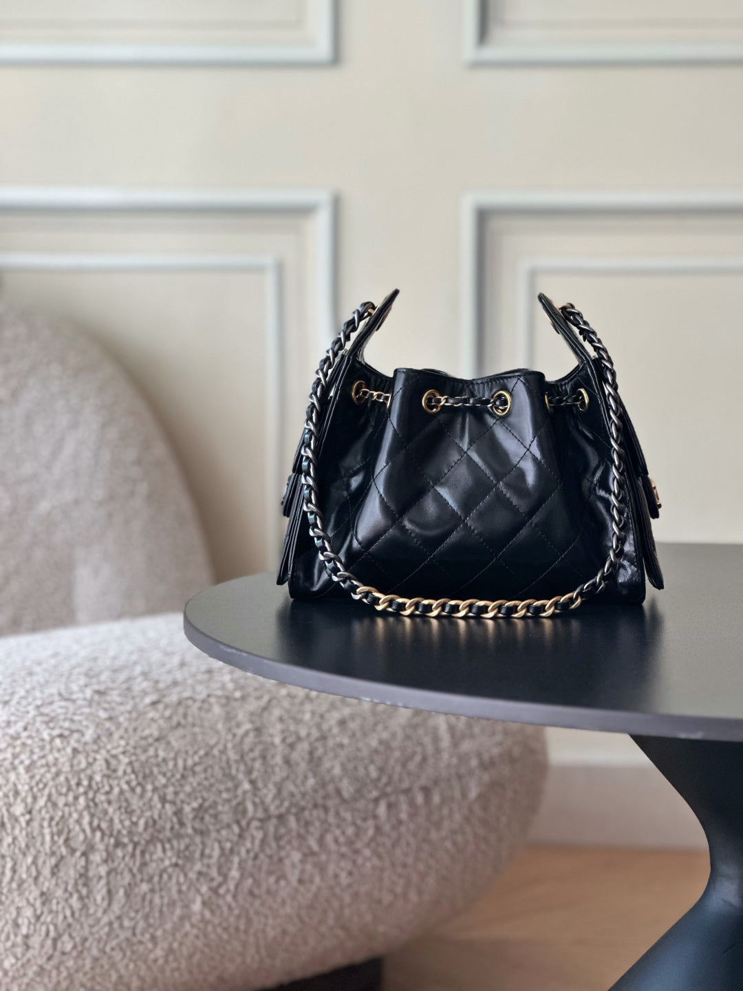 CC 26c Hobo Bag 22cm Black Lambskin GHW+SHW