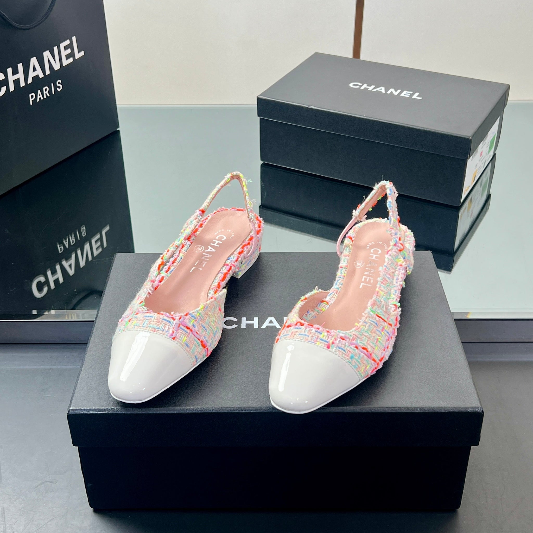 CC Slingback 2.5cm Pink Multicolor Tweed