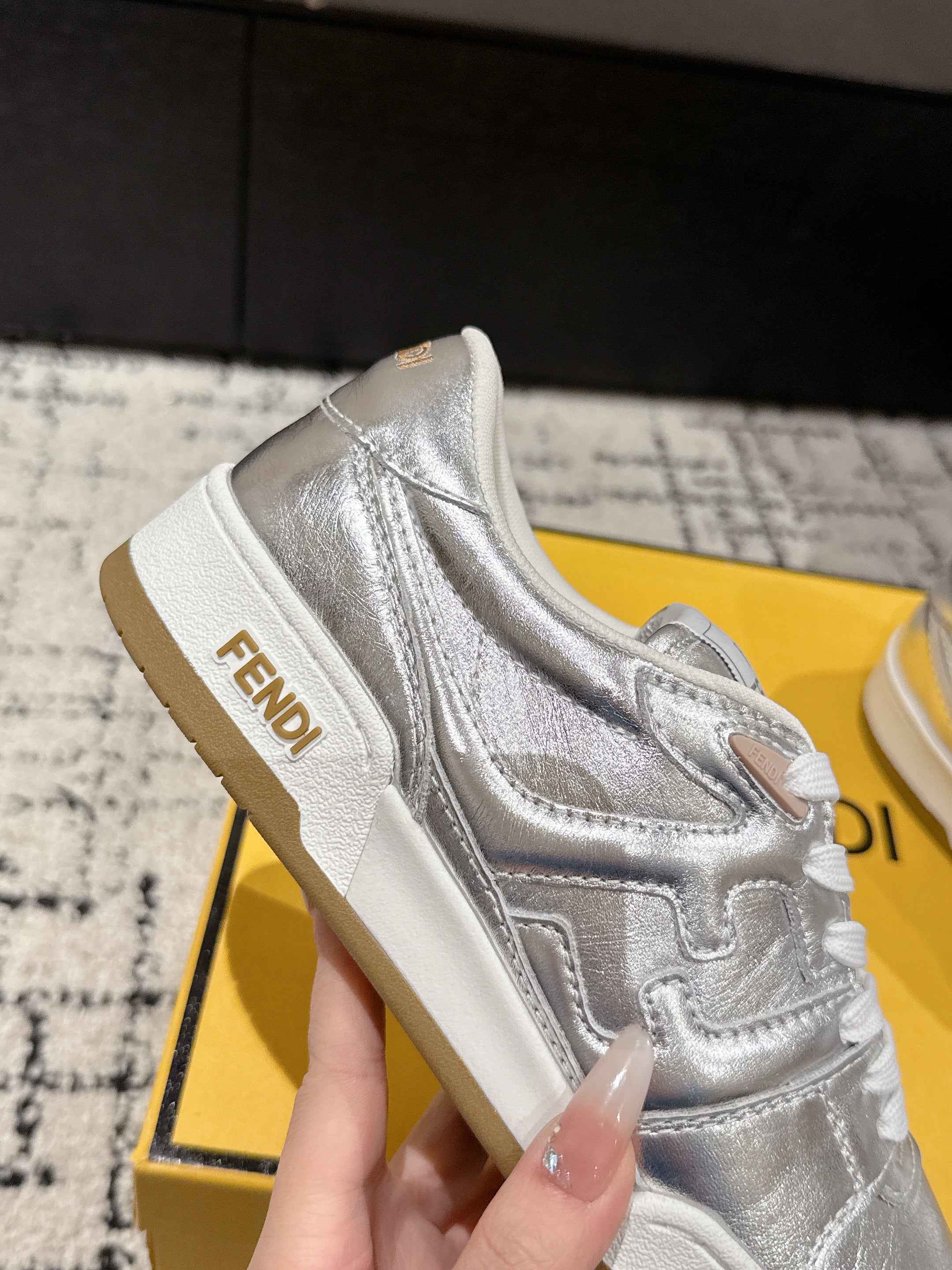 Fendi Match Trainers Sliver Leather 679603