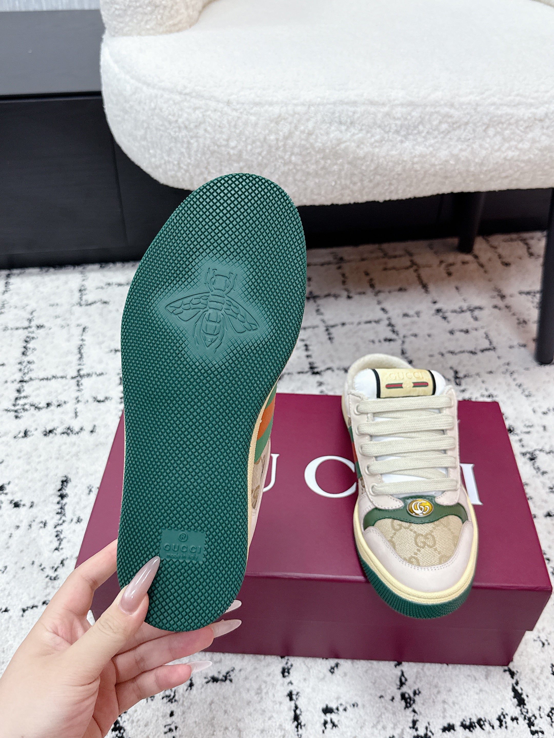 GG Screener Sneaker White Teal Green Mesh Leather 769551