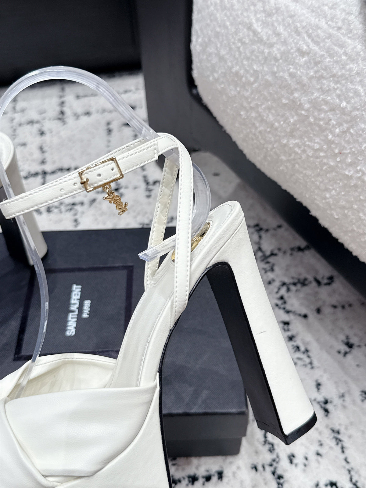 YSL 26s Bianca Platform Sandals 13.5cm White Leather 121378