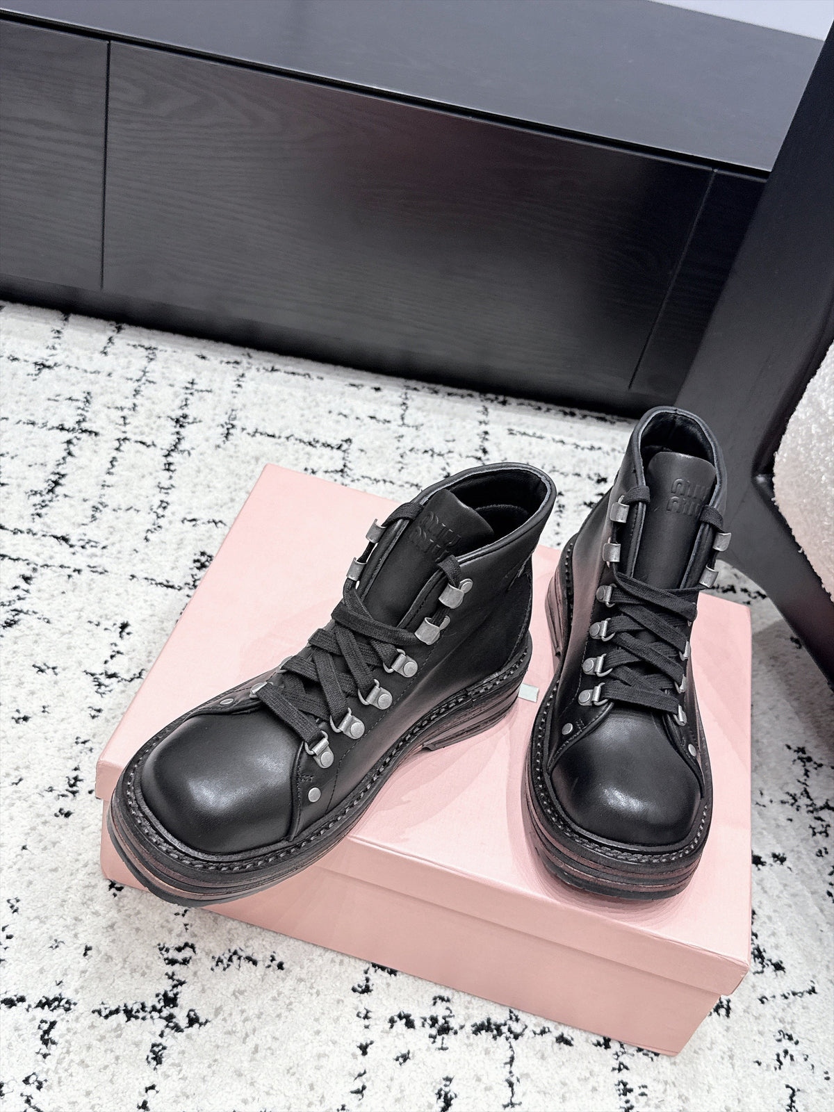 Miu Miu 26s Lace-up Boots Black Leather 139179