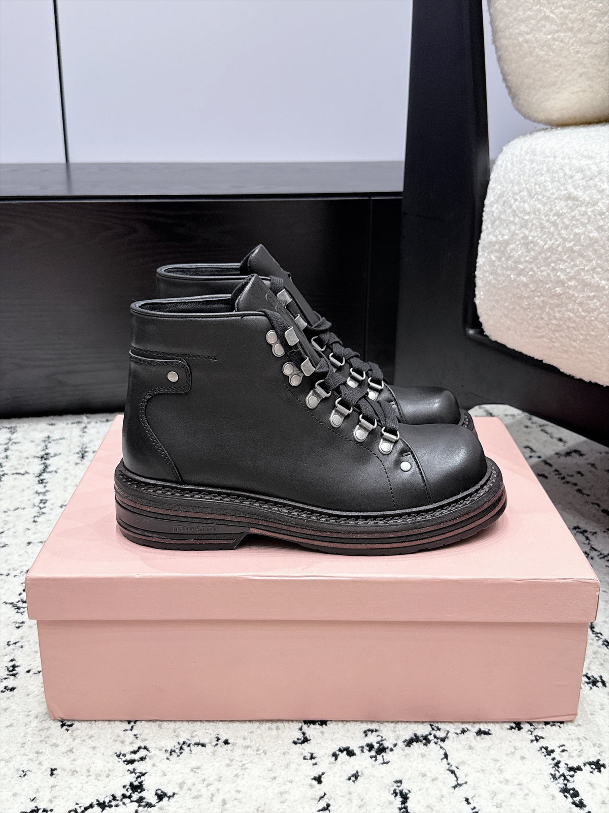 Miu Miu 26s Lace-up Boots Black Leather 139179