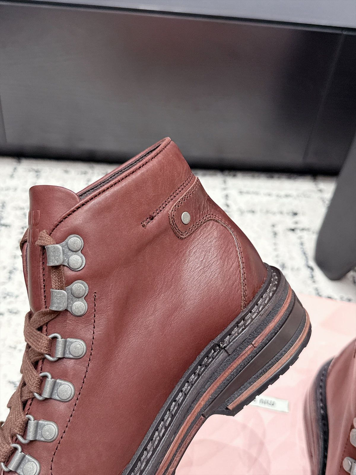 Miu Miu 26s Lace-up Boots Caffe Leather 139180