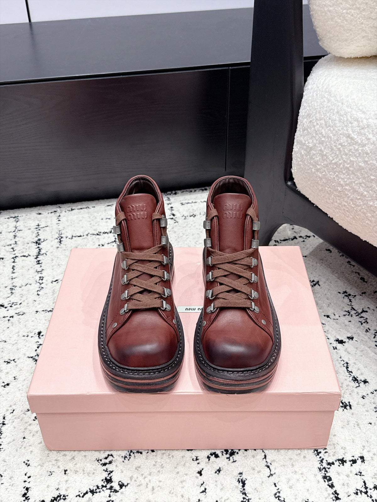 Miu Miu 26s Lace-up Boots Caffe Leather 139180