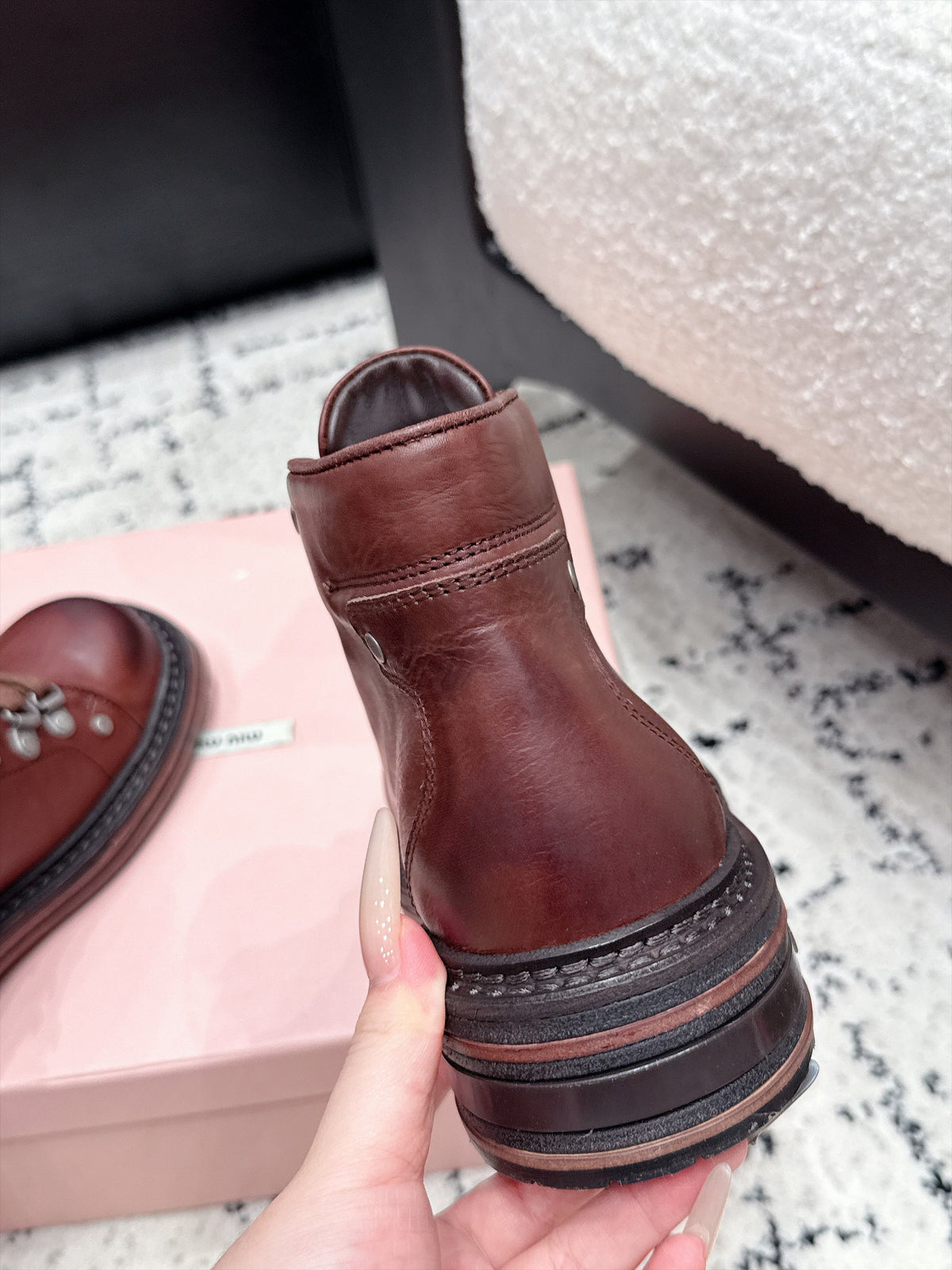 Miu Miu 26s Lace-up Boots Caffe Leather 139180