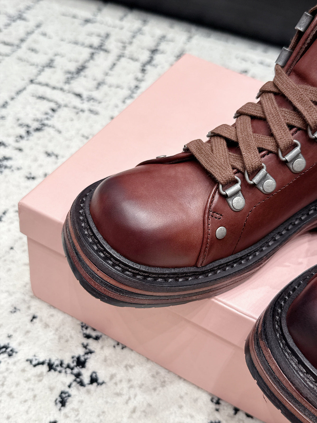 Miu Miu 26s Lace-up Boots Caffe Leather 139180