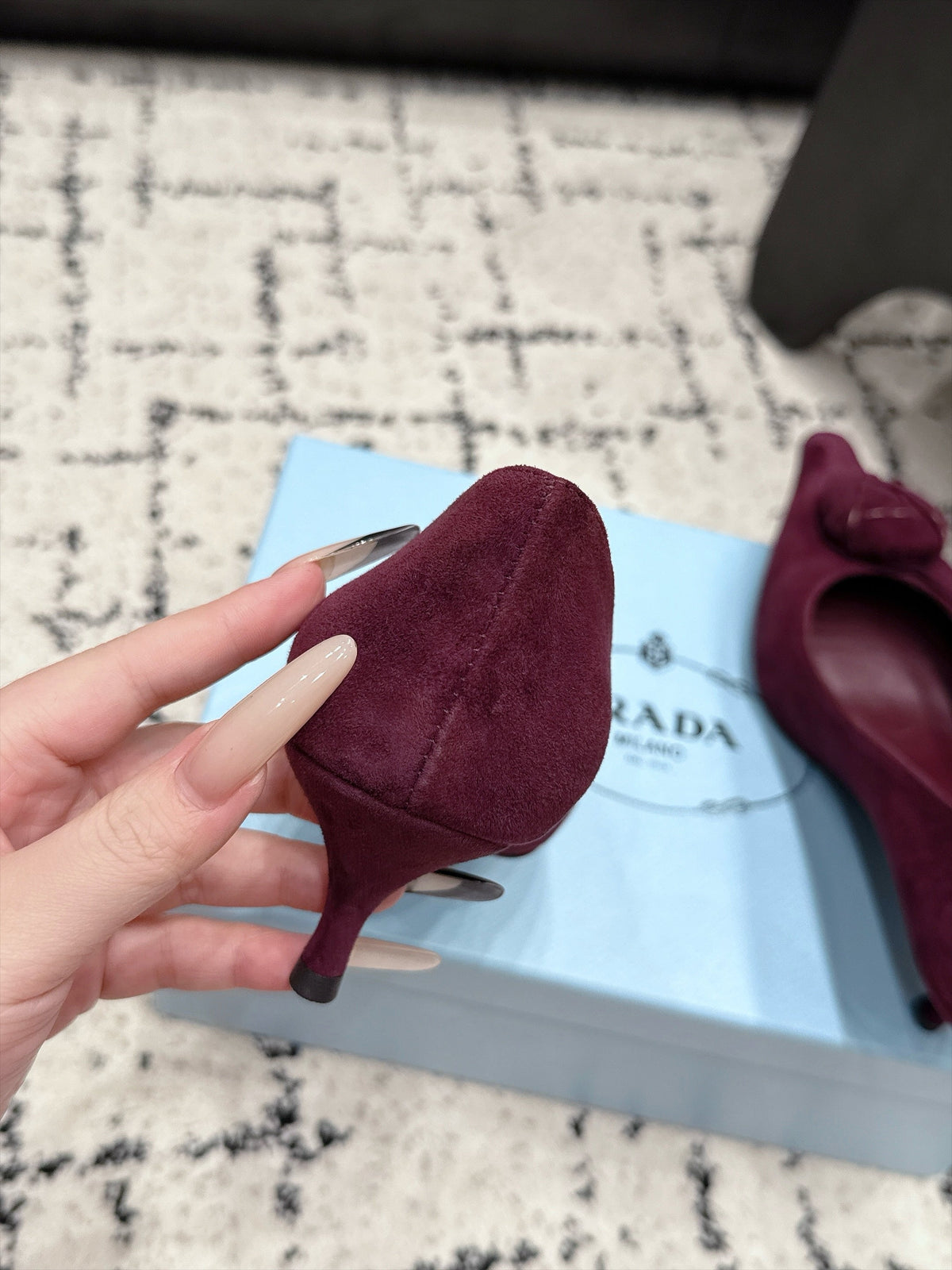 Prada Floral Detail Pumps 5.5cm Burgundy Suede 120980