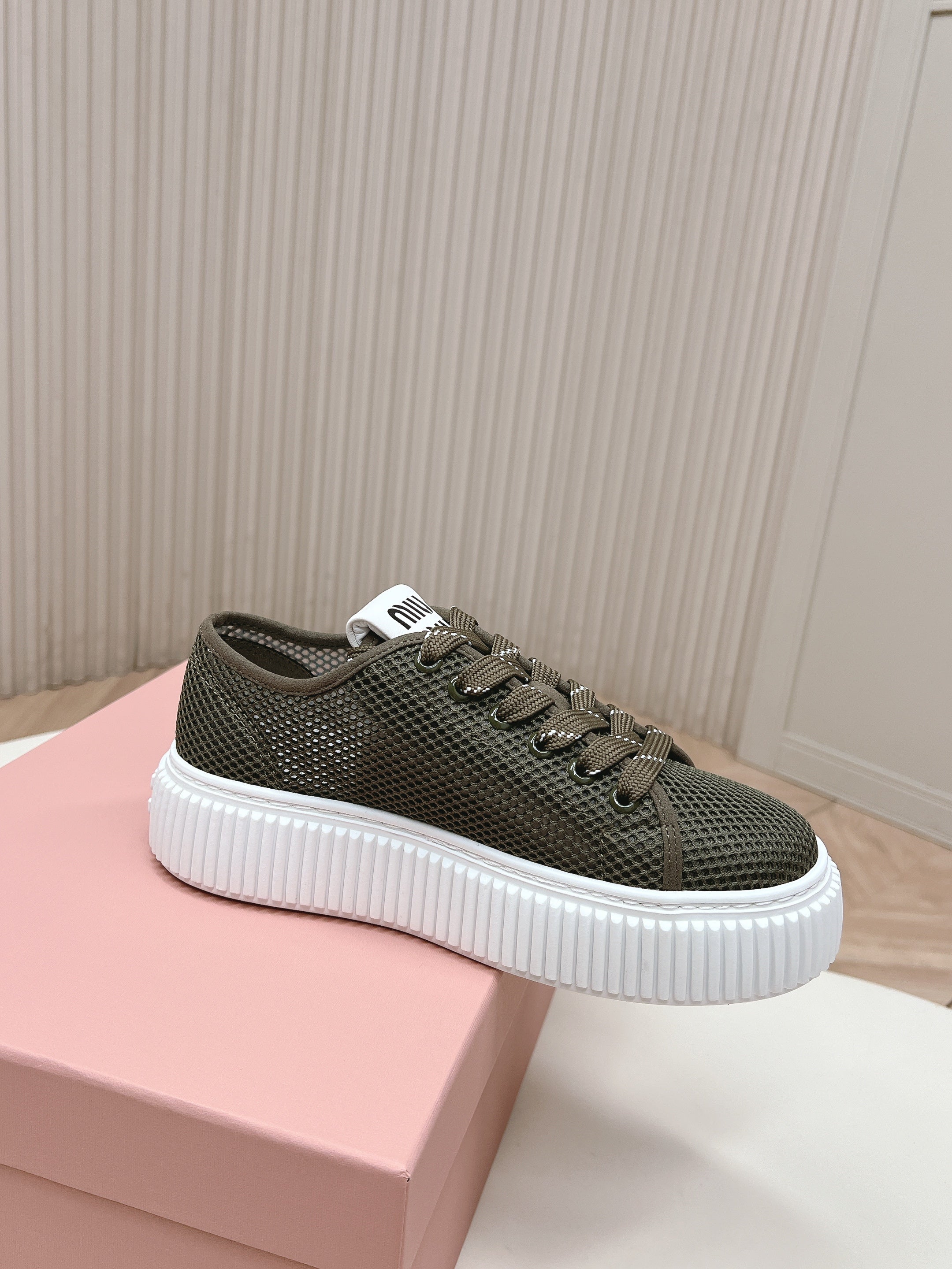 Miu Platform Sneakers Deep Olive Mesh 798602