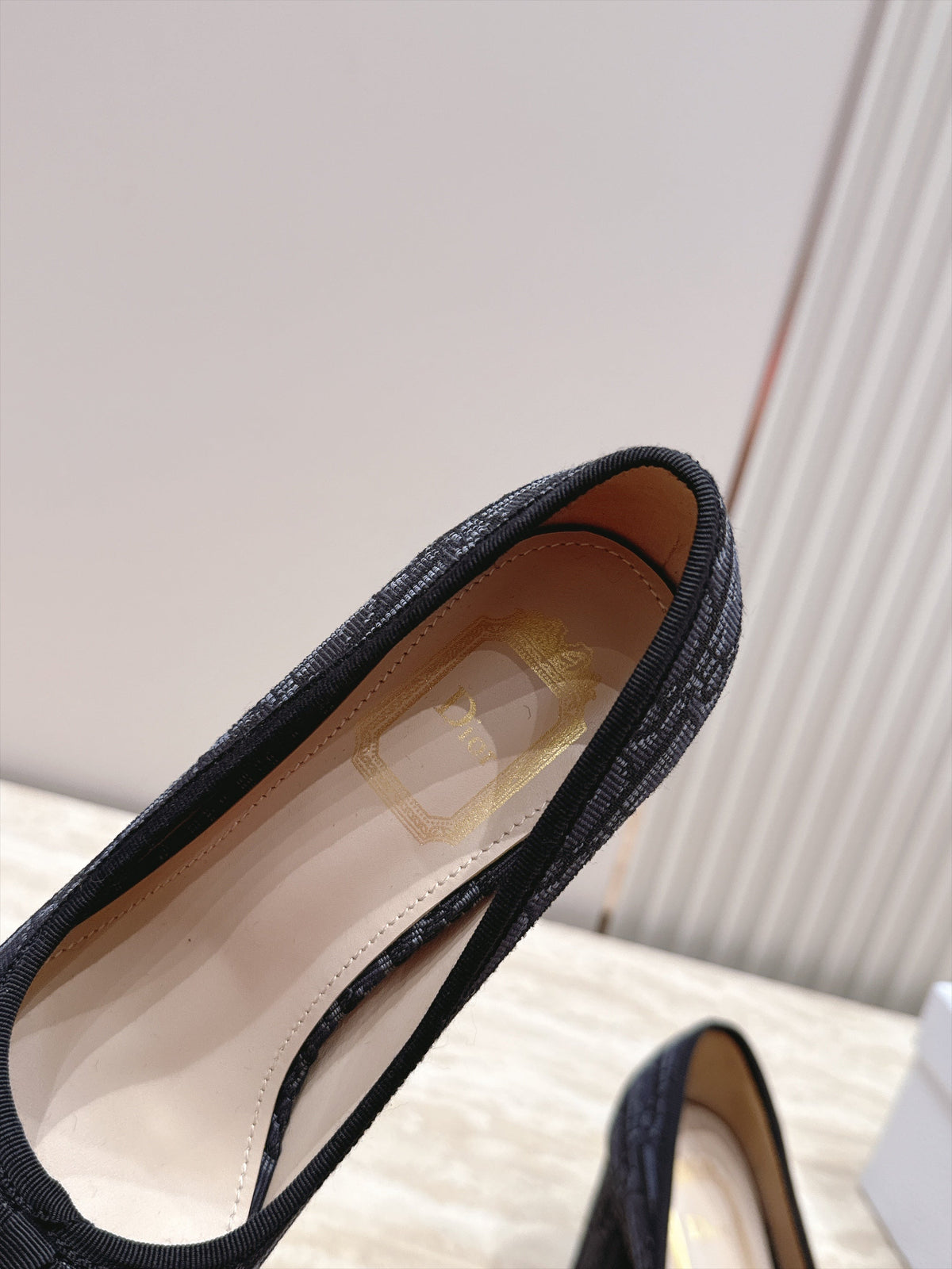 CD 26s Block Heel Pumps 7cm Black Oblique Canvas 121658