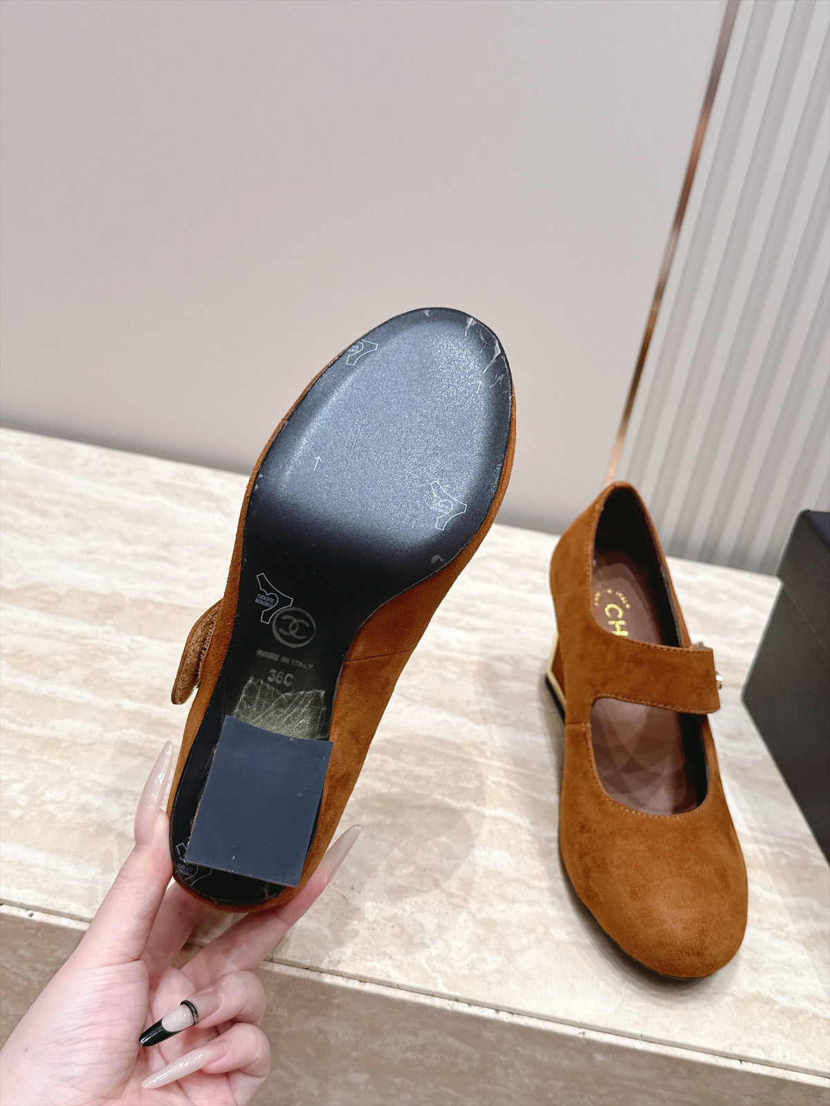 CC 26s Mary Jane Pumps 6cm Brown Suede 121620