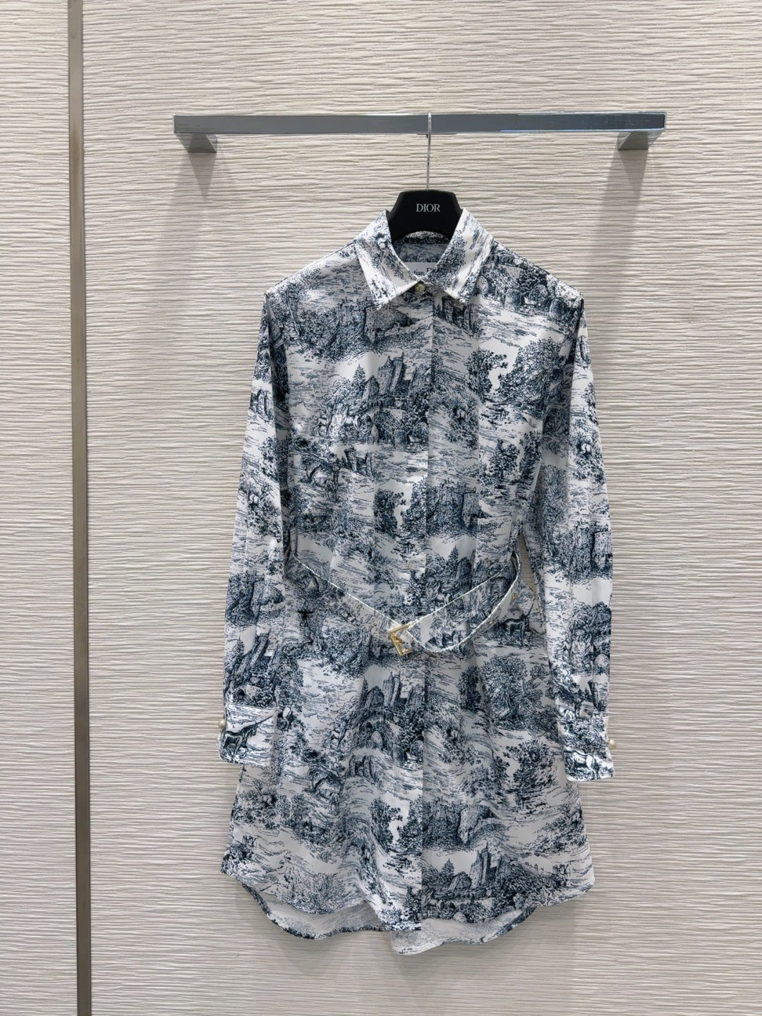 CD 2025 Toile de Jouy Dress White Navy Blue Polyester