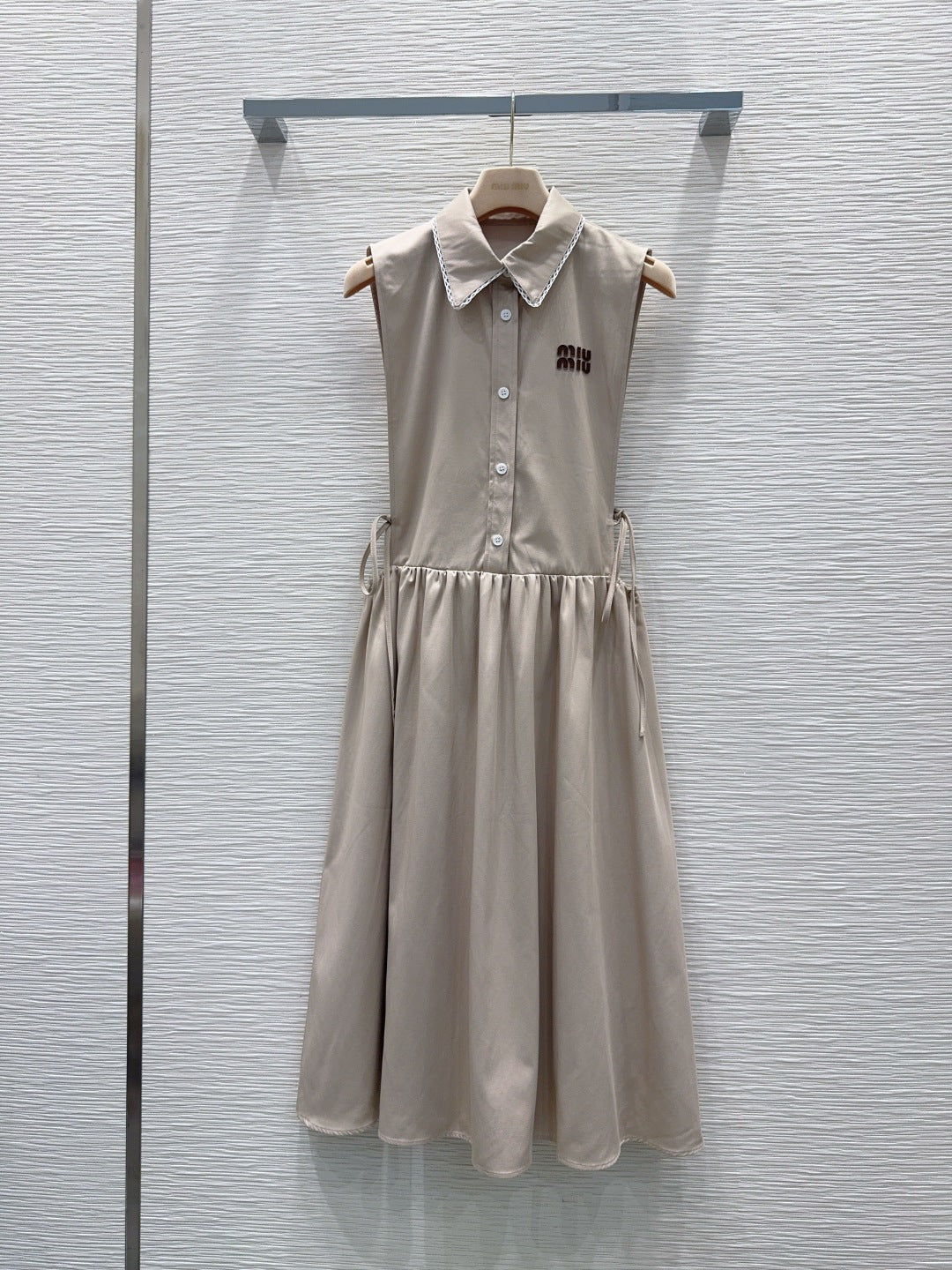 Miu 26s Vest Dress Light Taupe White Cotton 394974