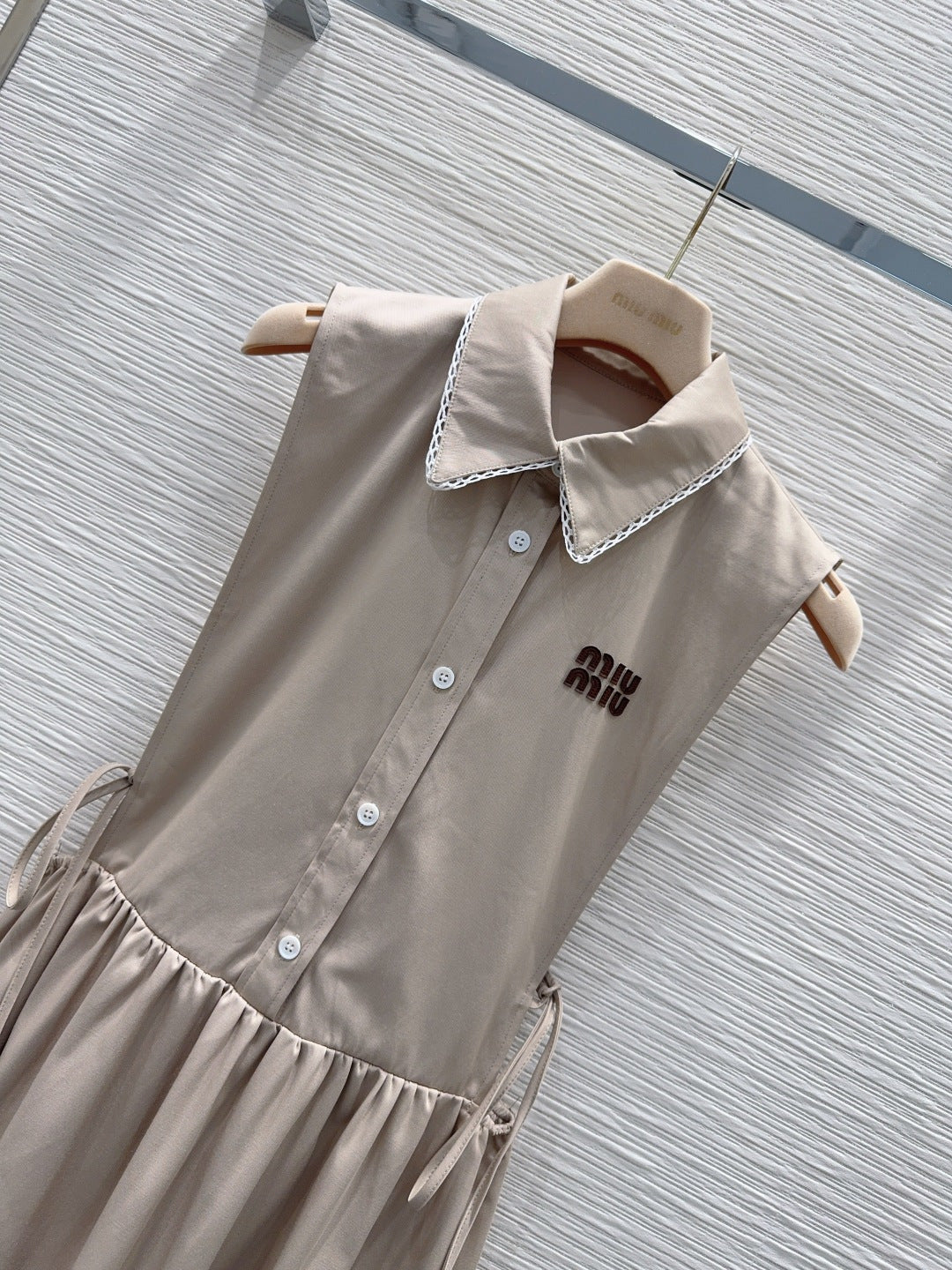 Miu 26s Vest Dress Light Taupe White Cotton 394974
