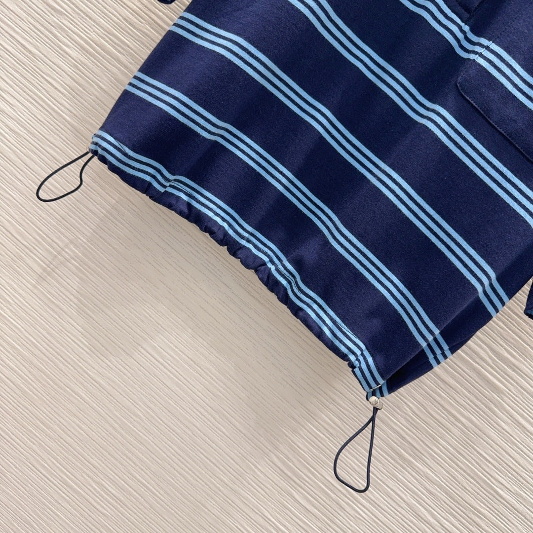 Miu 26s Set Striped Polo Top Short Khahi Blue Cotton 394883
