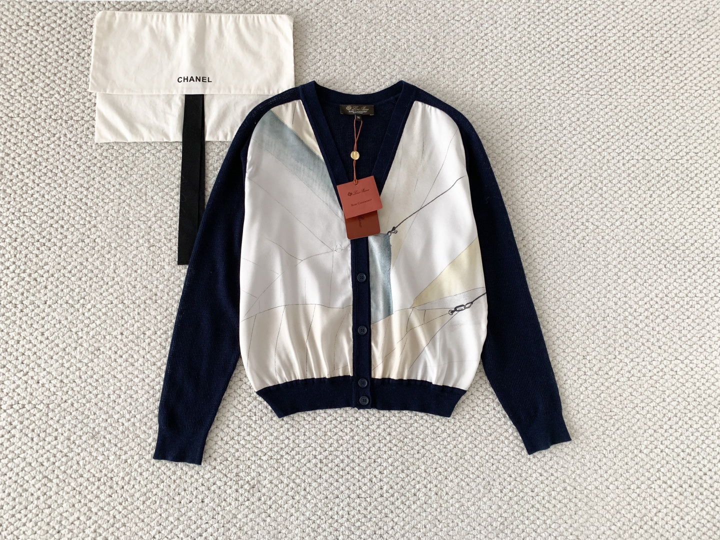 LP Libeccio Cardigan Blue Navy/Ivory Sky Mulberry Silk 380657