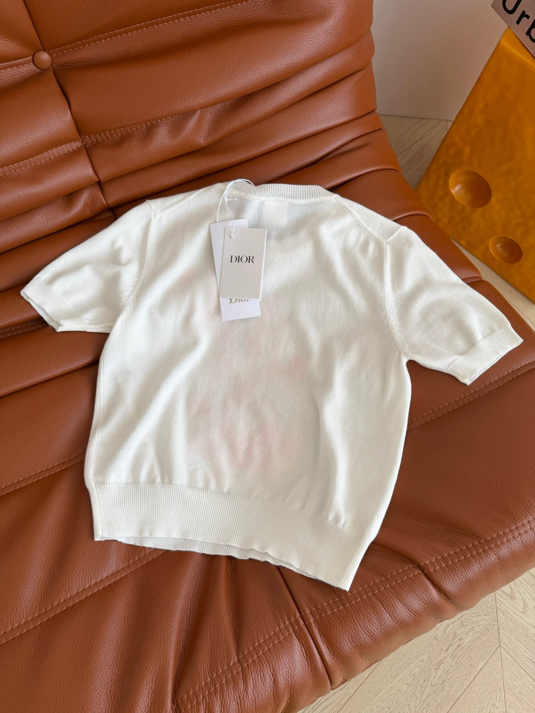 CD Short-Sleeved Embroidered Sweater White Pink Cotton 371637